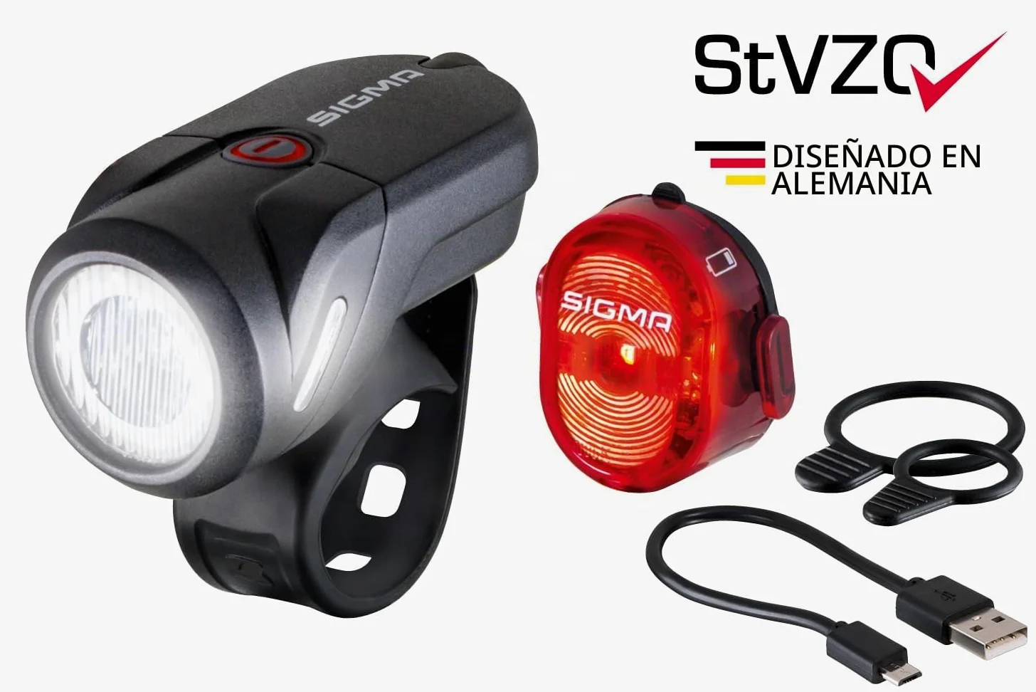 Sigma Aura 35 y Nugget II | Juego de Luces antisalpicaduras para Bicicleta | Luces Delantera y Trasera Recargables