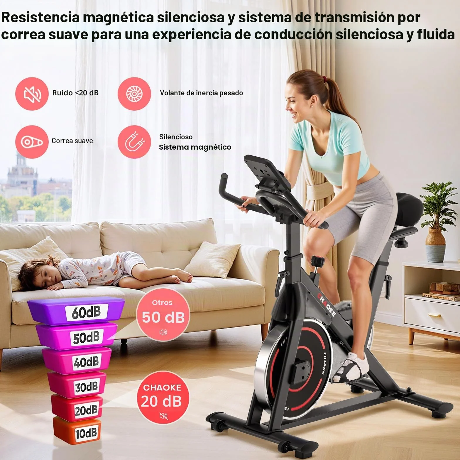 CHAOKE Bicicleta Estática Magnética con APP, Bicicleta de Spinning Profesional para Casa, Entrenamiento de Ciclo Indoor Silencioso, Asiento Ergonómico, Pantalla LCD, Carga 150kg