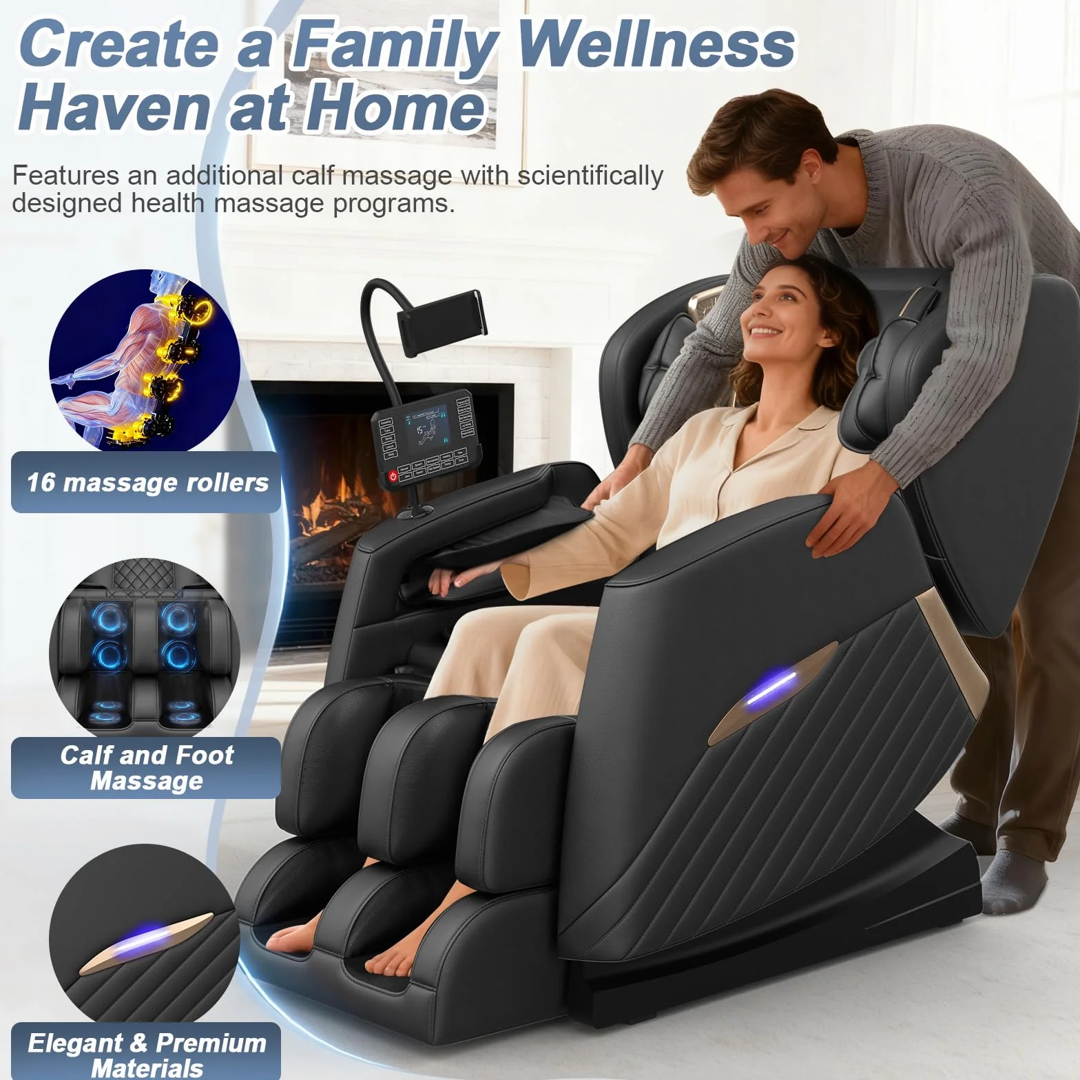 Sillón de Masaje de Cuerpo Completo con Gravedad Cero, 16 Puntos de Masaje, 8 Airbags, Calefacción Lumbar y Bluetooth