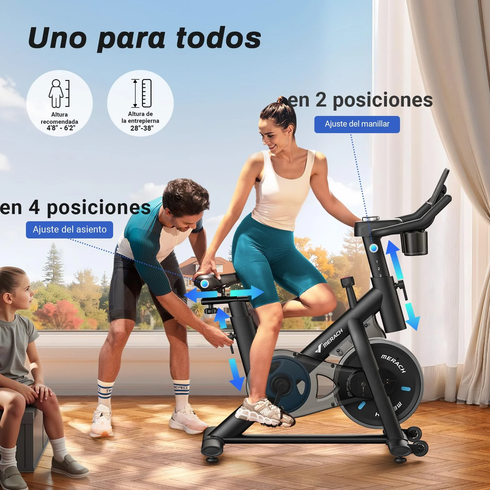 MERACH Bicicleta Estática en Casa con Resistencia Ajustable, Bicicleta Estatica Silenciosa con Monitor LED, Cómodo Cojín de Asiento, App Propia, Capacidad de 136 kg, Entrenamiento Aeróbico