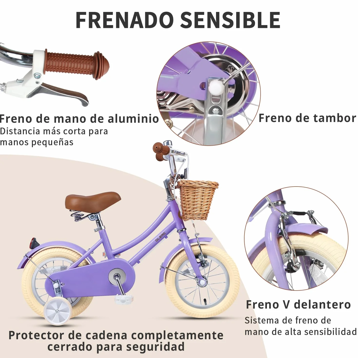 Bicicleta de niña 12 14 16 20 Pulgadas con Cesta y estabilizadores