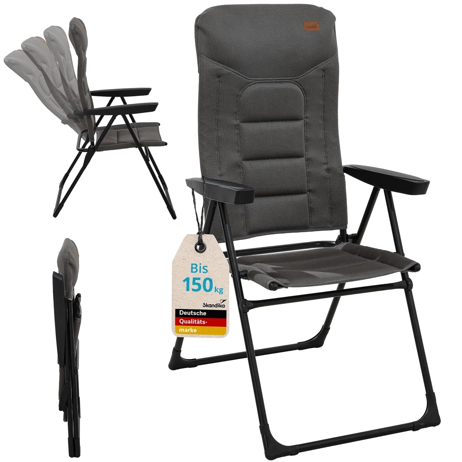 skandika Silla con Respaldo Alto Kvist | Silla de Camping Plegable, Individual/Juego de 2, Silla de Aluminio y Acero, Respaldo Ajustable en 4 Posiciones, Capacidad de Carga de 150 kg (Individual)