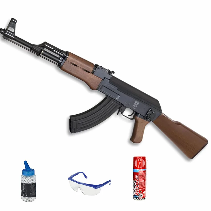 Arma GE AK AEG (6mm) | Ametralladora Tipo Kalashnikov AK-47 de Airsoft eléctrica + Bolas + Gafas + lubricante