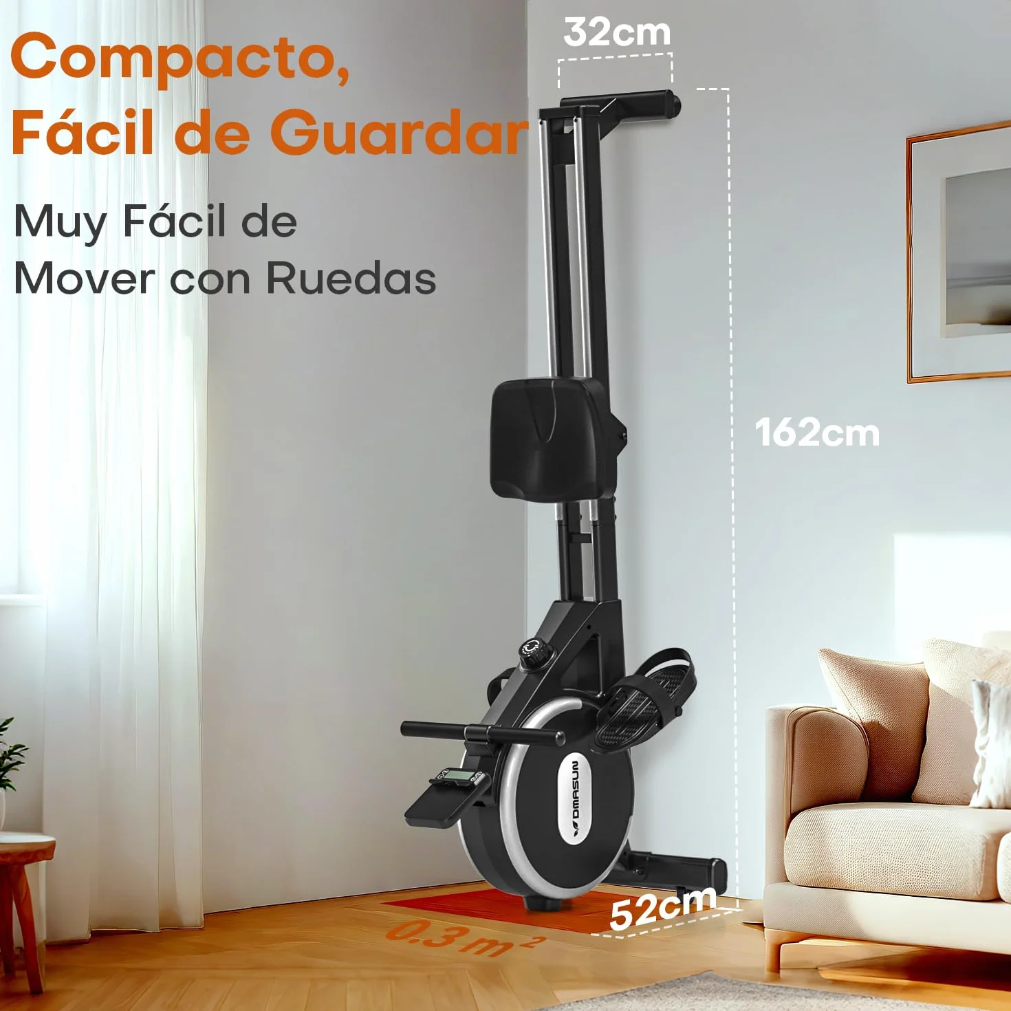 DMASUN Maquina de Remo para casa, 16 Niveles de Resistencia magnética, Soporta hasta 160 kg, Dobles mejorados, Ultra silenciosa y Estable, Conexión a la App, Almacenamiento Vertical para Ahorrar
