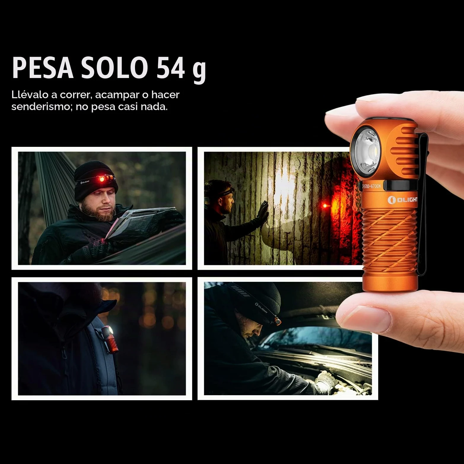 OLIGHT Perun 2 Mini Linterna Frontal USB Recargable 1100 Lumens 10 Días Máx | Cabeza Frontal LED Alta Potencia Luz Blanco y Rojo Regulable, 150 Metros, Impermeable IPX8, Carpfishing, Camping, Naranja