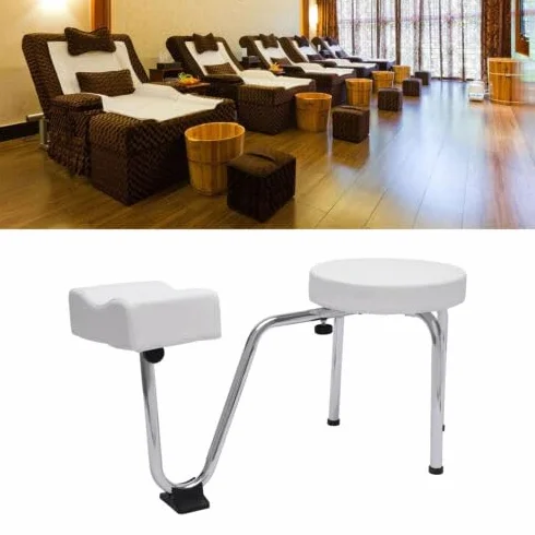Taburete de Pedicura 2 en 1 con Reposapiés Ajustable, Almohadilla de PVC para Salón de Belleza