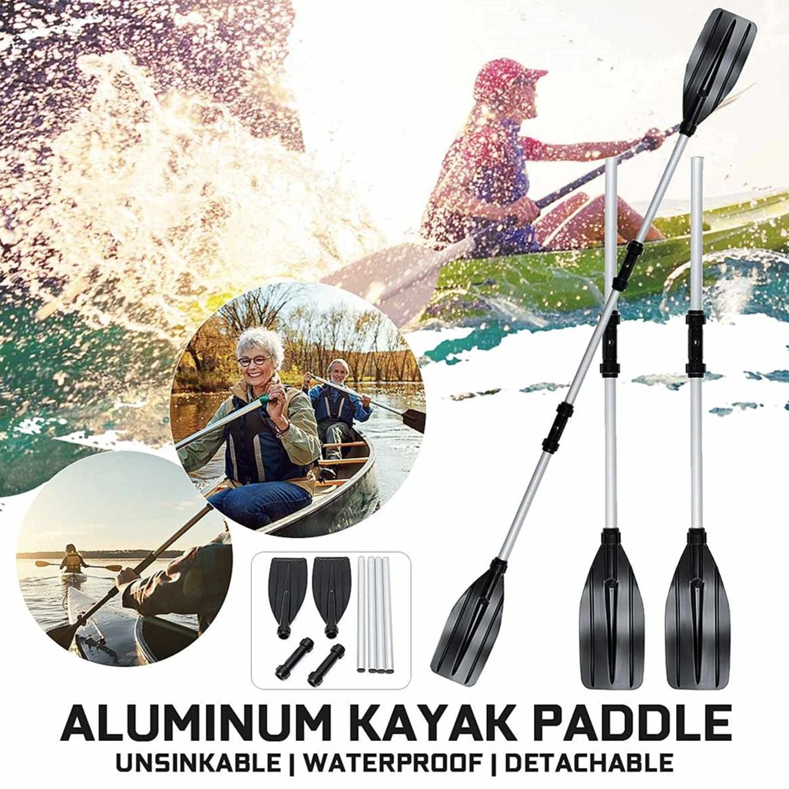 2 remos para kayak, remos ajustables y portátiles, desmontables, aleación de aluminio de remos, remos de kayak ajustables de dos piezas para barco inflable kayak
