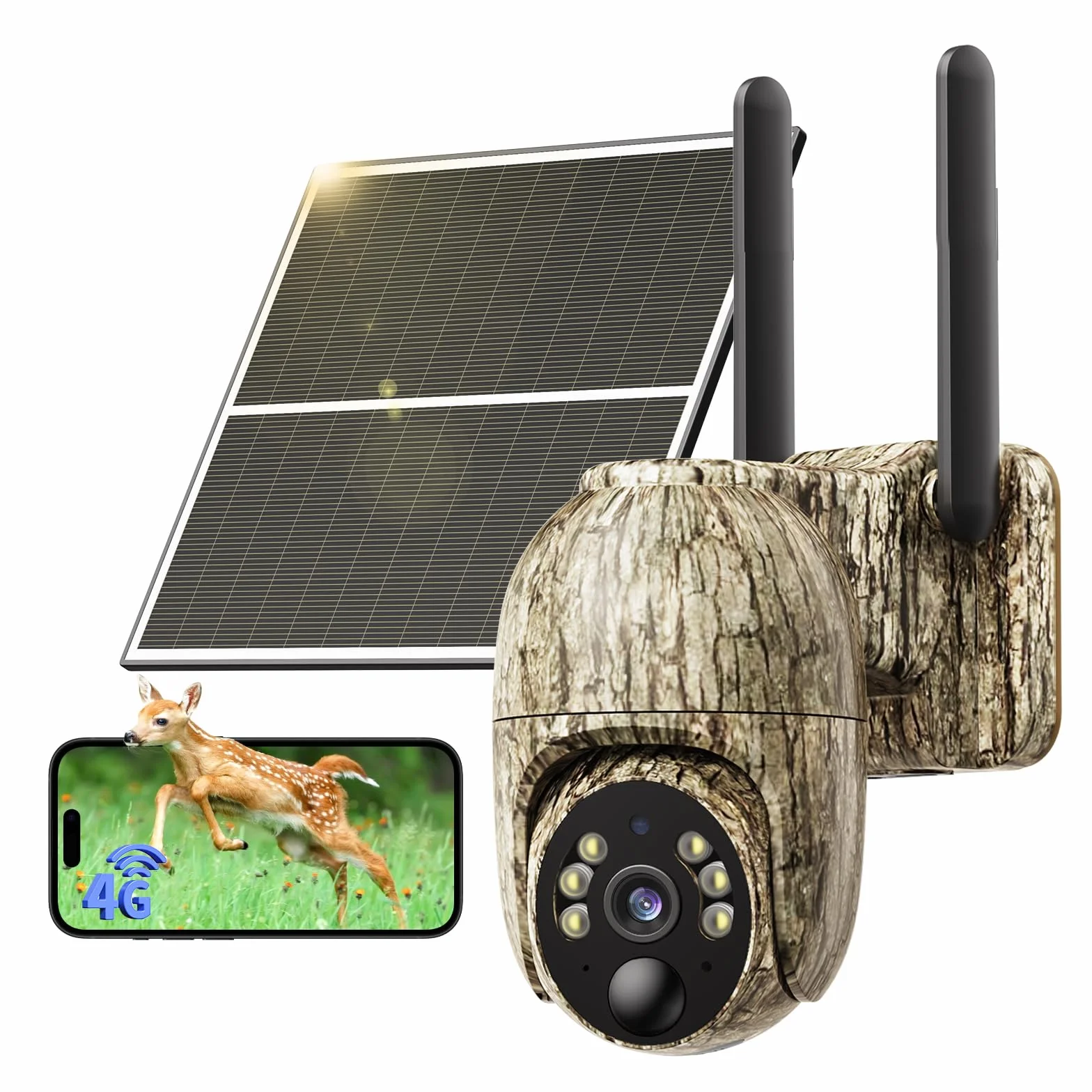 4G Camara Vigilancia Exterior con Tarjeta SIM, 2K 360° Inalámbrico Solar Cámara con 30M Visión Nocturna Color, Detección de Movimiento, Audio Bidireccional, IP66 Impermeable