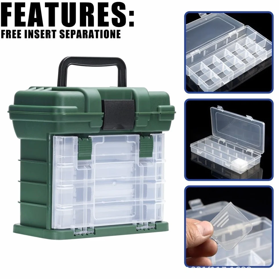Caja de aparejos de pesca con cajones multicompartimentos, organizador de almacenamiento impermeable de polipropileno para señuelos, ganchos y herramientas, funda portátil para viajes al aire