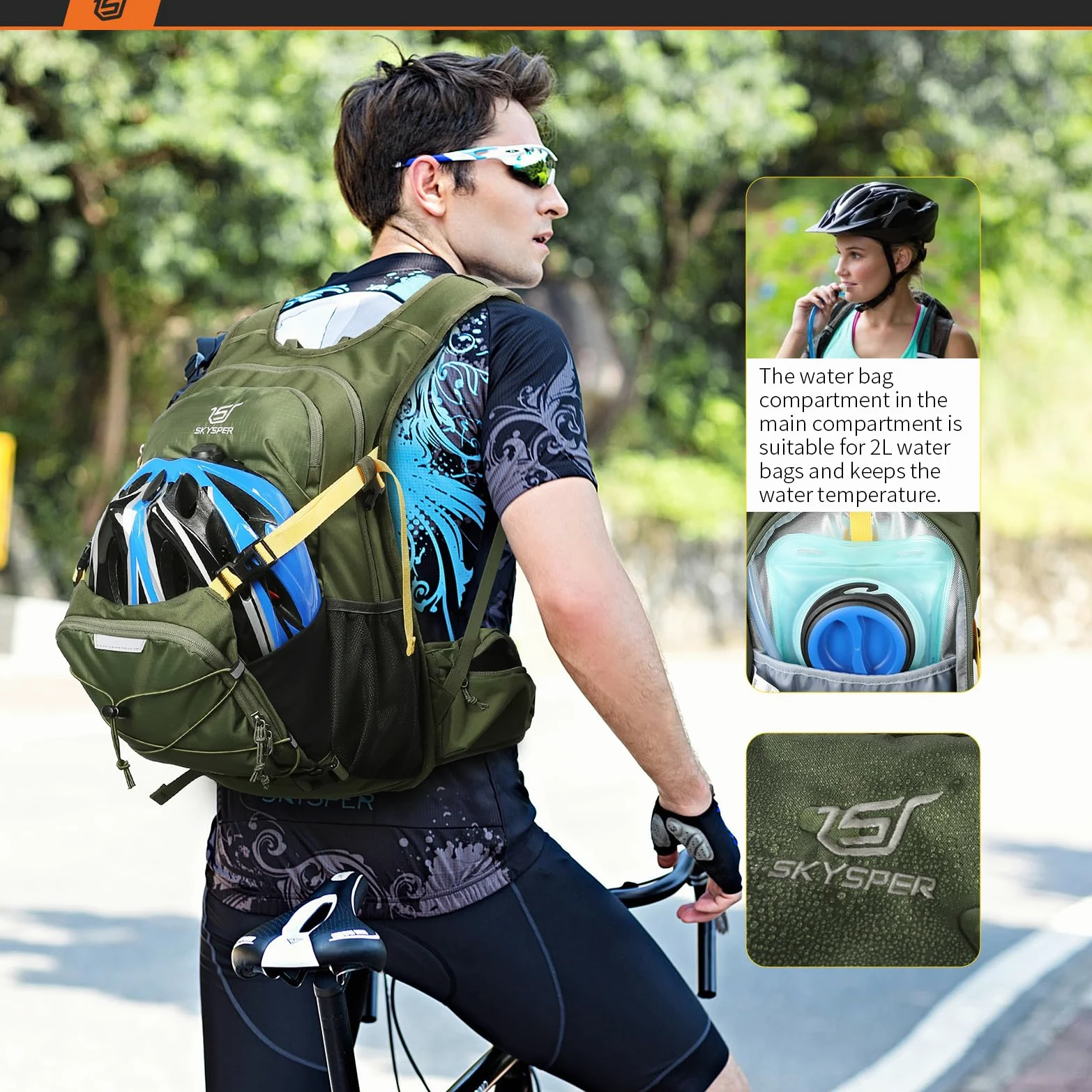SKYSPER 20L Mochilas para Ciclismo Ultraligero con Funda para Casco Mochila de Hidratación Impermeable Mochila de Bicicleta Mochila Deportiva Hombre Mujer para MTB Deportes al Aire Libre