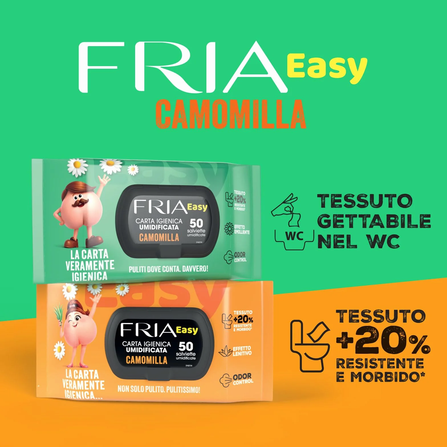 Fria Papel higiénico Easy Wet, 50 toallitas