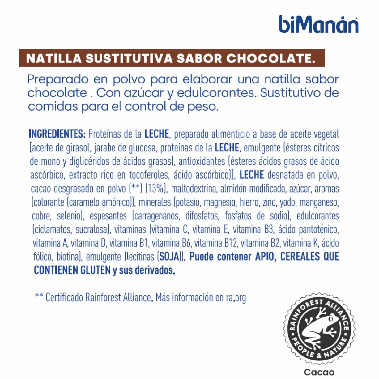 Natillas de Chocolate biManán, Crema Sustitutiva de Comidas para Adelgazar, 6 x 50 g, 300 g