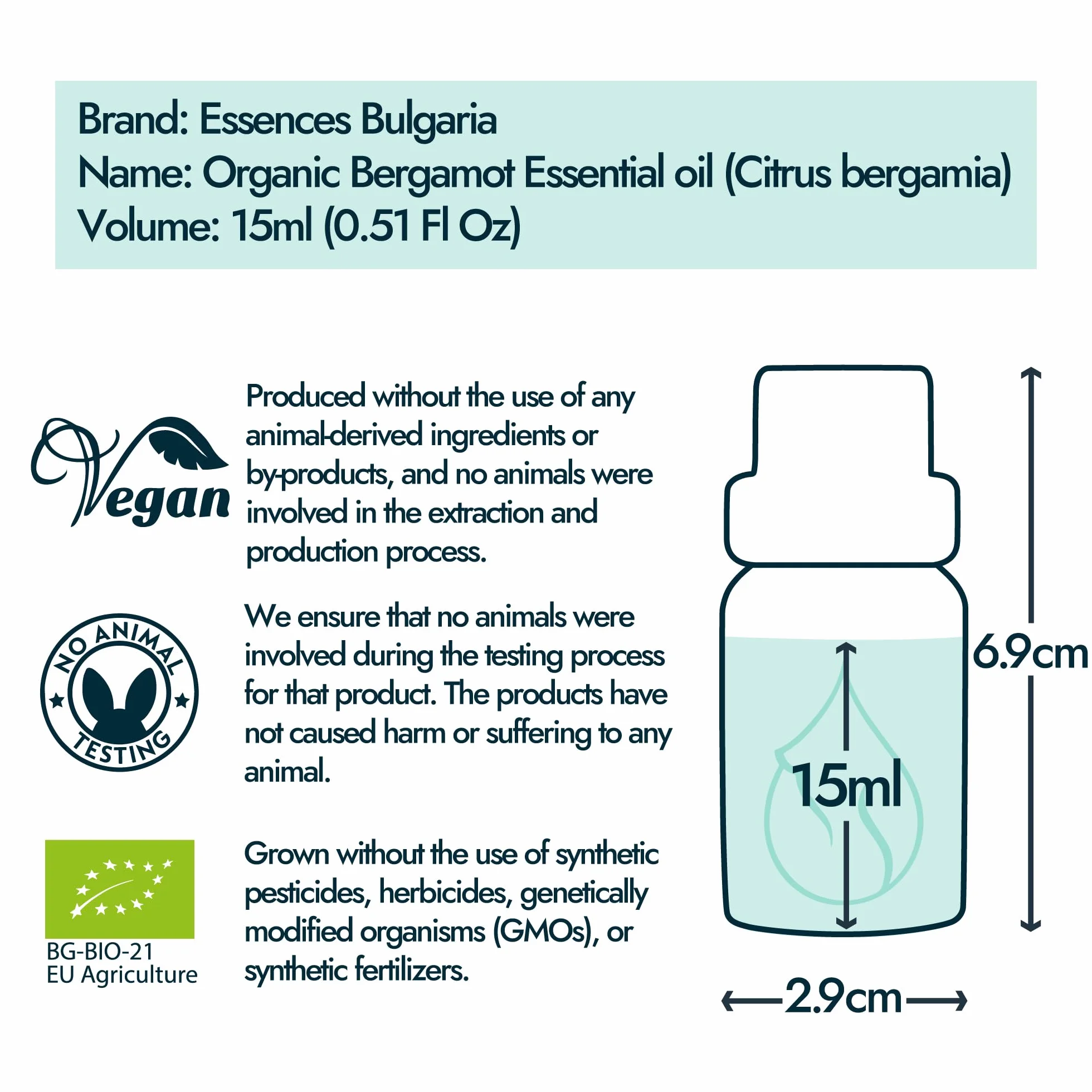 Essences Bulgaria Aceite Esencial de Bergamota Orgánico 15ml 100% Puro Grado Terapéutico Aromaterapia