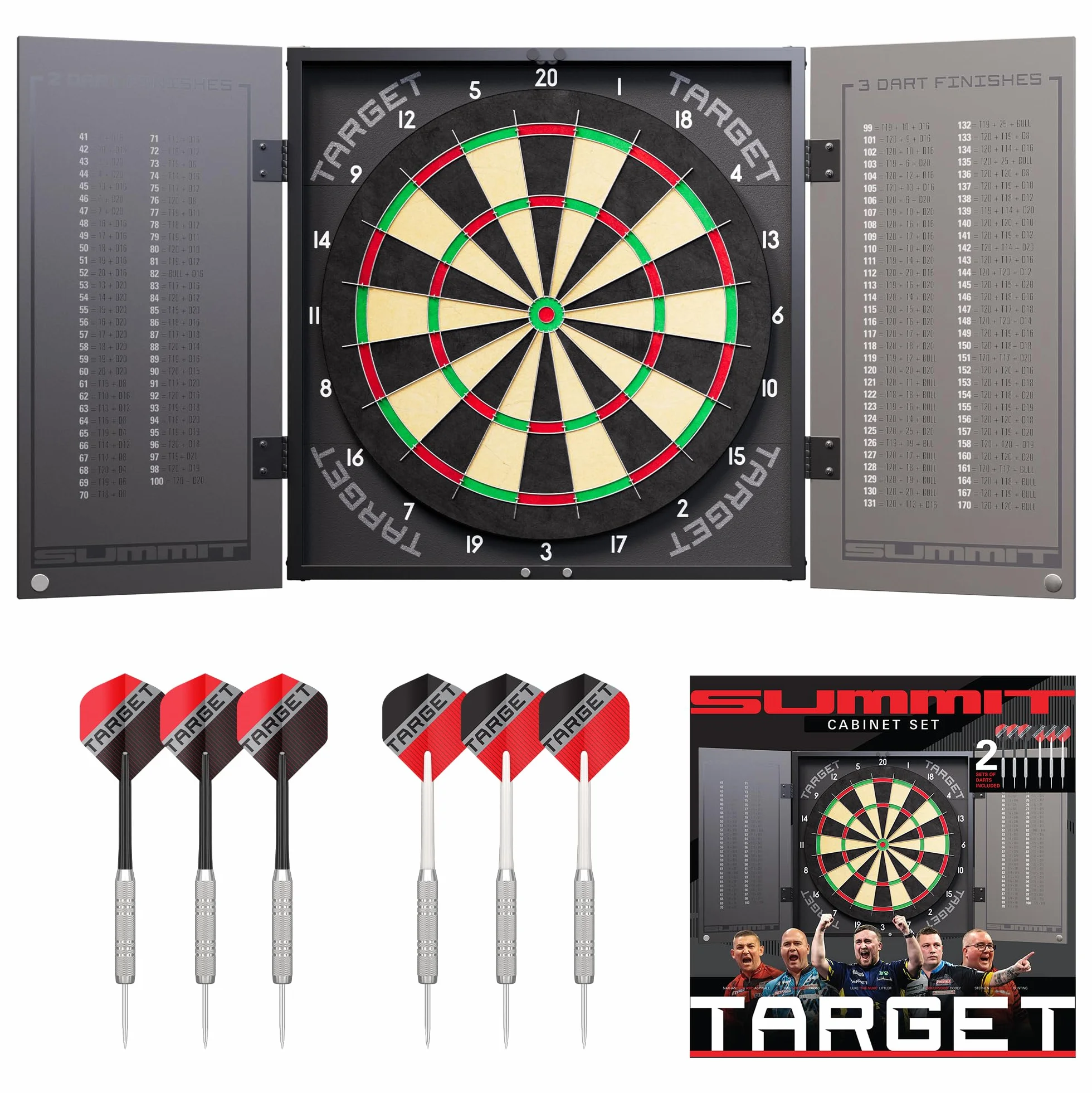Target Darts Summit y Home Gabinete y Juegos de Dianas | Juego Completo de Dardos | Incluye Armario y Diana, Latón con Punta de Acero | Summit Incluye 1 Mes de Suscripción a la Aplicación Dartcounter