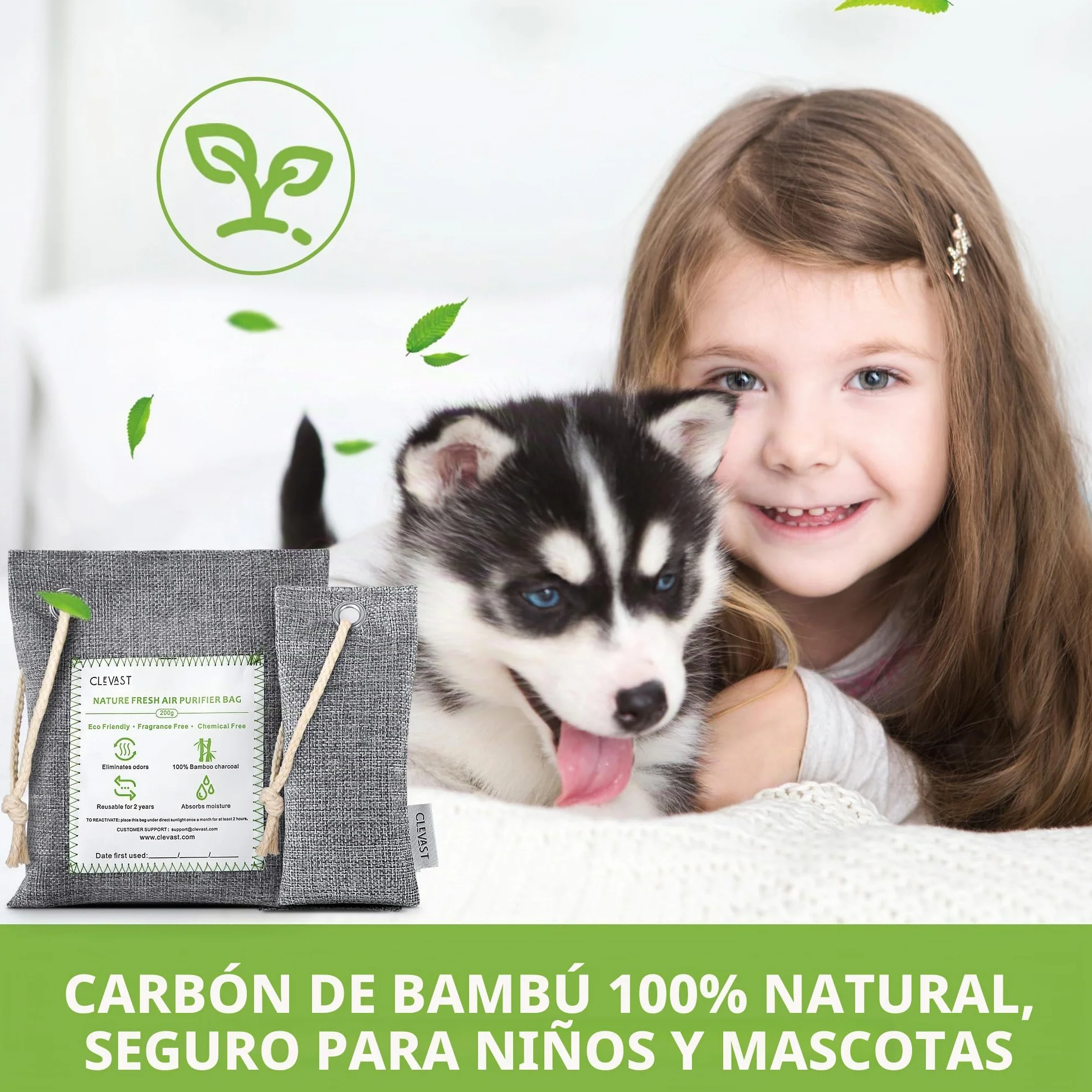 CLEVAST Bolsas Purificadoras de Aire de Carbón de Bambú 50g*12+200g*2 Eliminador de Humedad