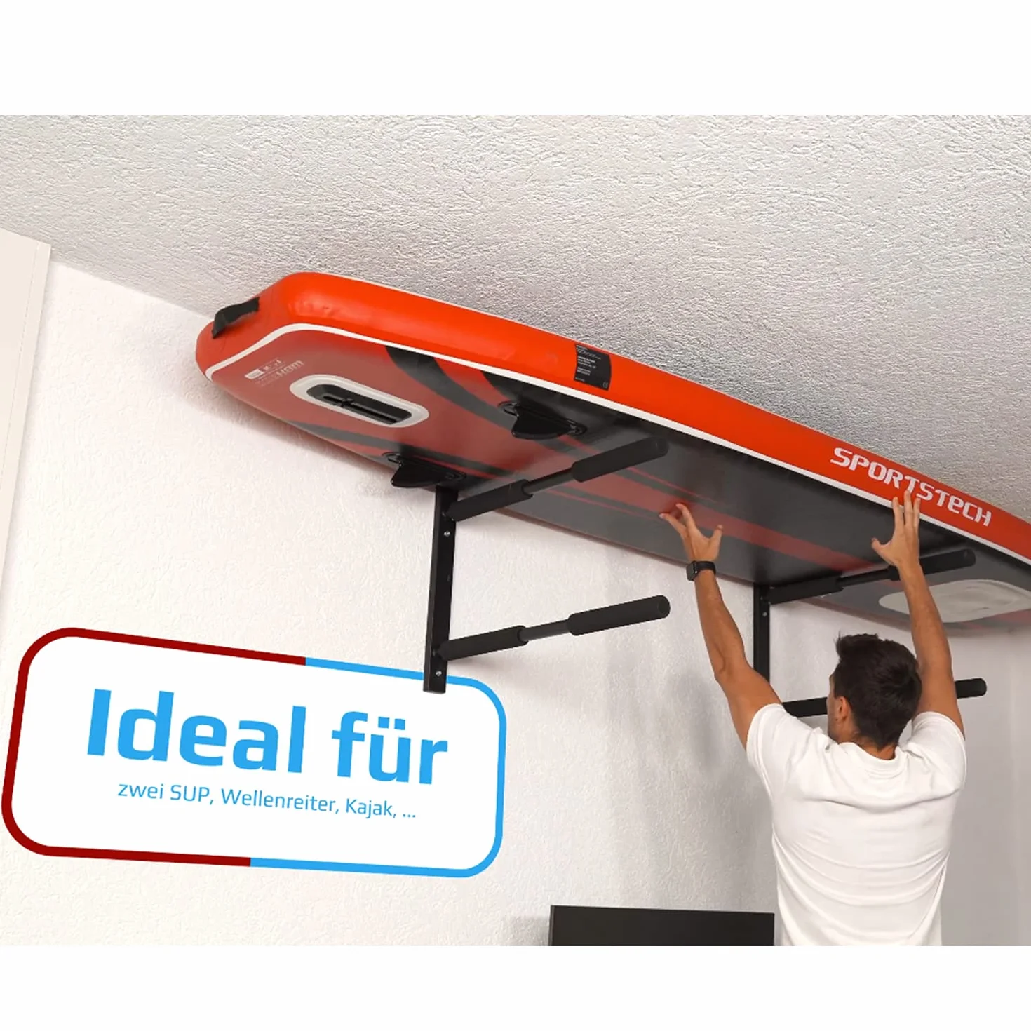 4boarder® Soporte de pared para 2 tablas de paddleboard surf longboard kayak negro
