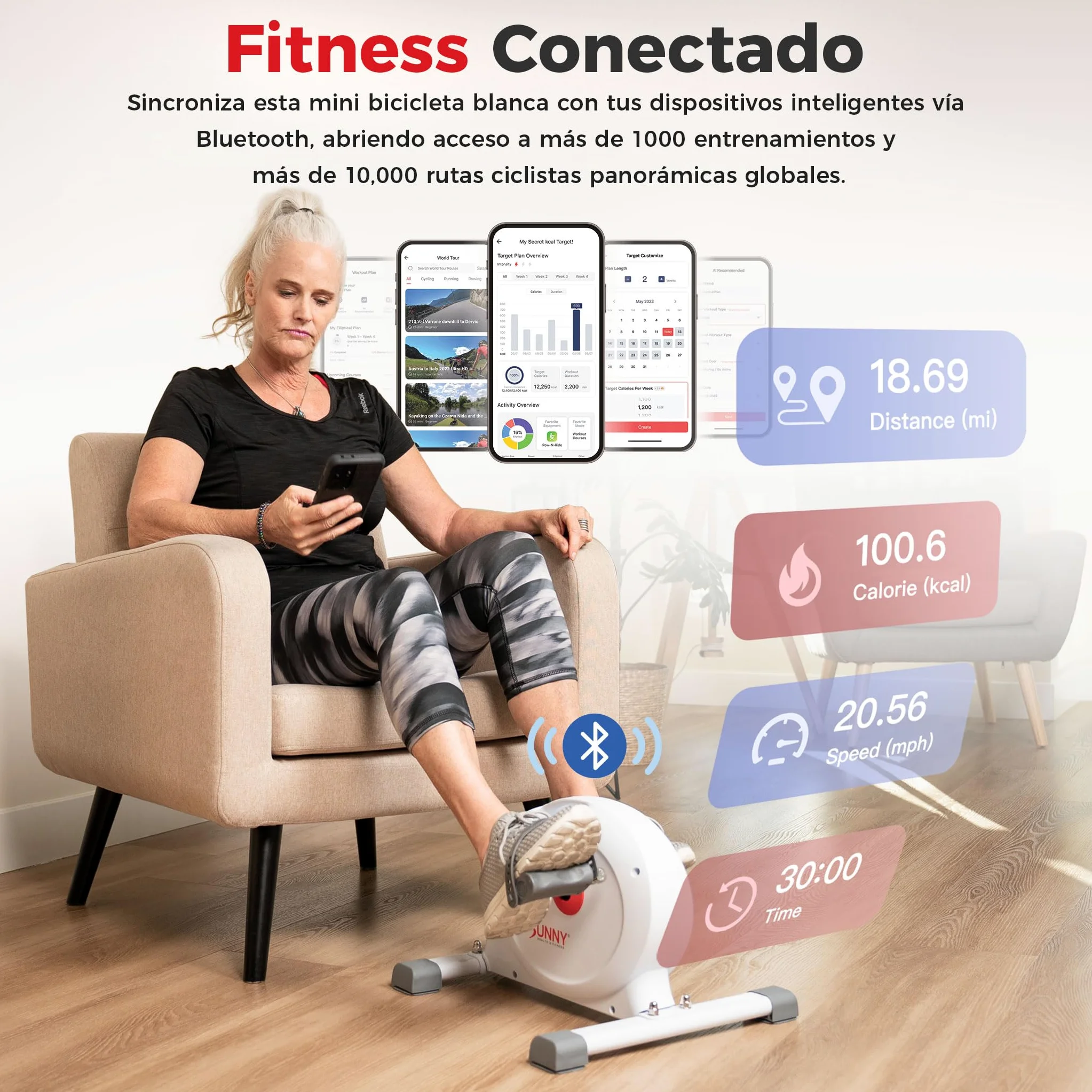Sunny Health & Fitness | App SunnyFit, Pedaleo Bidireccional, Ciclismo de Bajo Impacto, Uso para Rehabilitación y Recuperación, Portátil, Silencioso