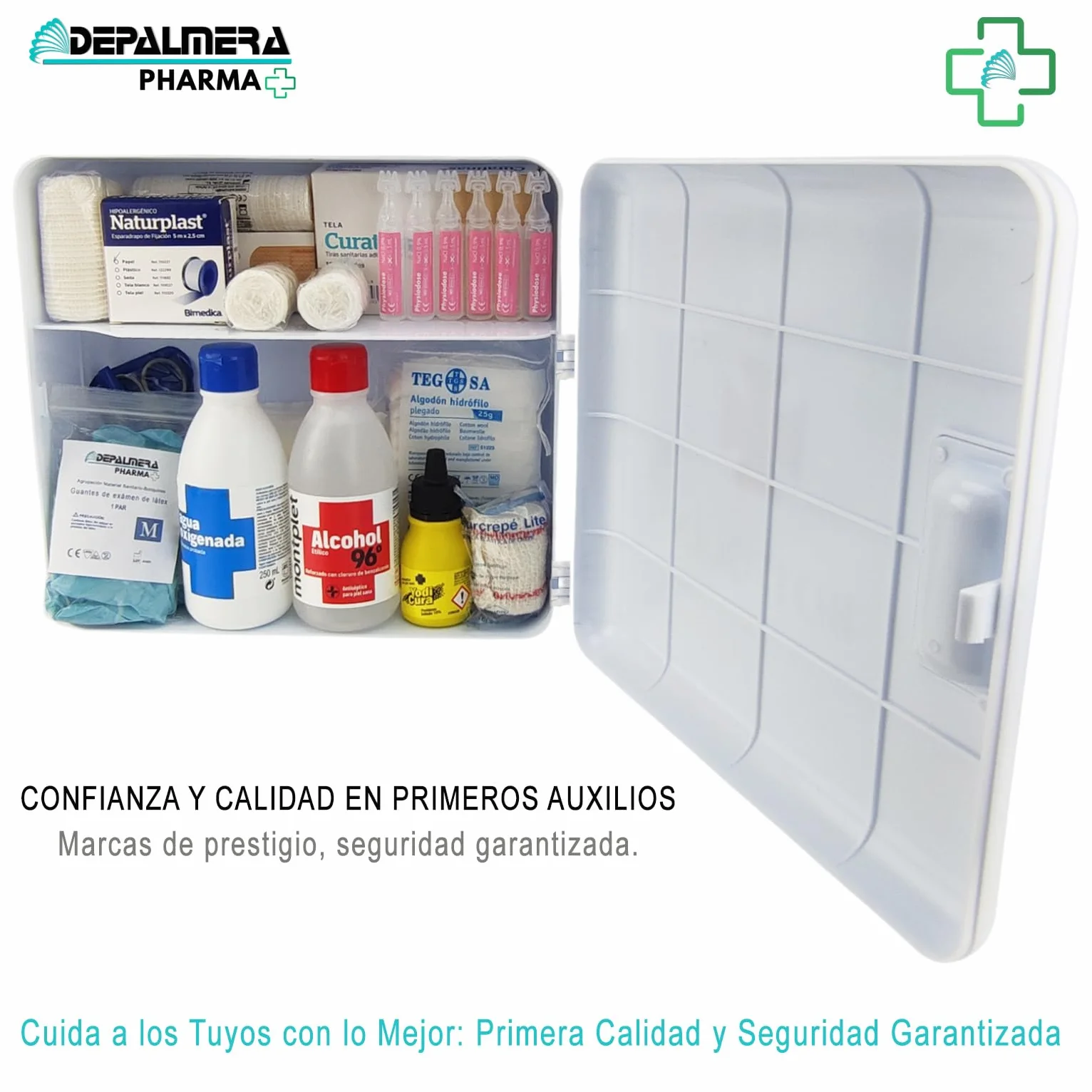 Pharma Botiquin Armario de pared Primeros Auxilios para Hogar Trabajo Casa Oficina con Guantes Vendas Gasas Algodon Tijeras Tiritas