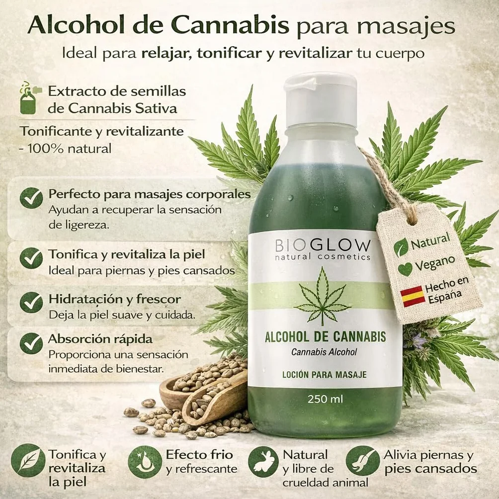 Alcohol de Cannabis Natural 250 ml Tónico Corporal Relajante Calmante Muscular Estimula Circulación