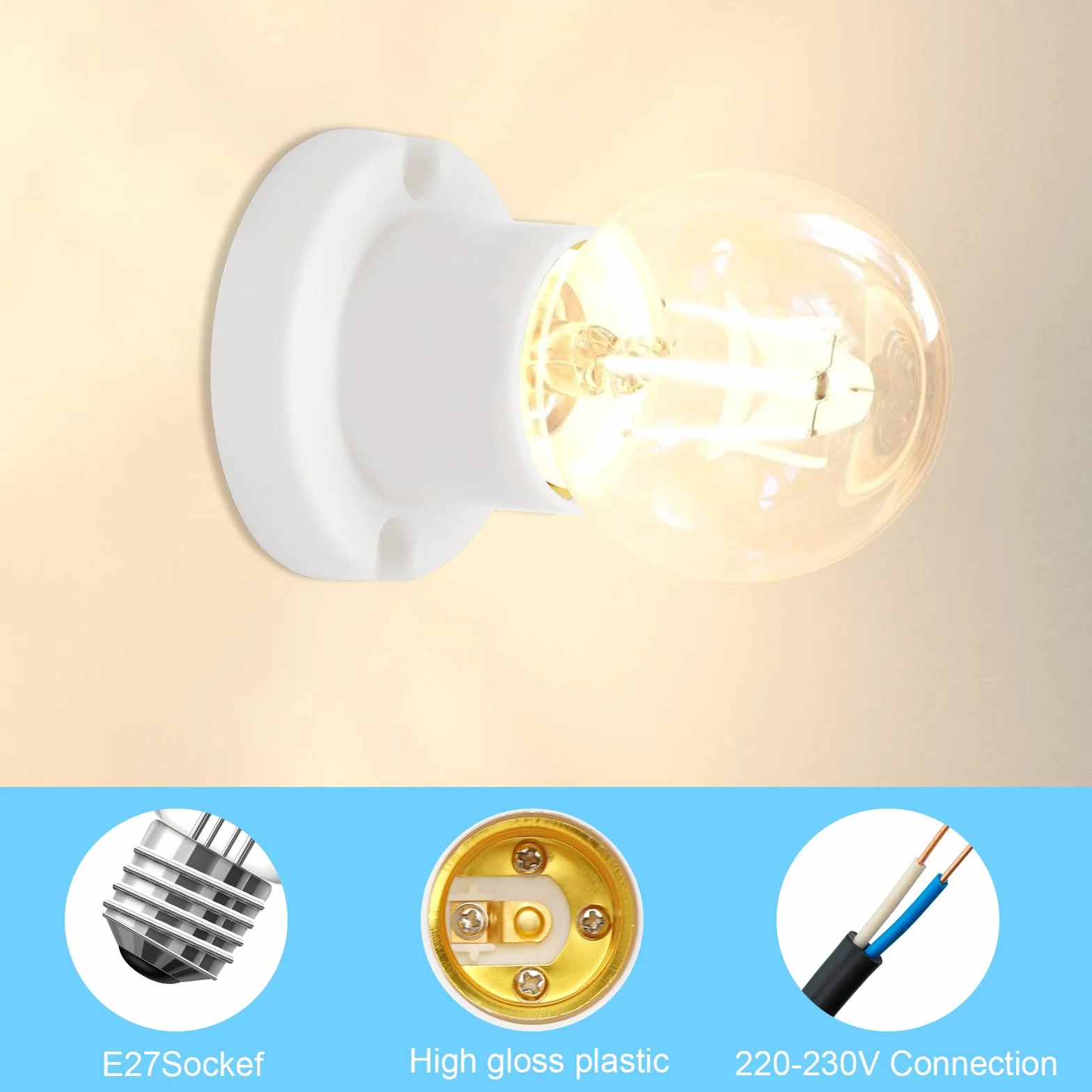 DAWRIS 4 piezas portalámparas impermeables E27 plástico ABS techo blanco