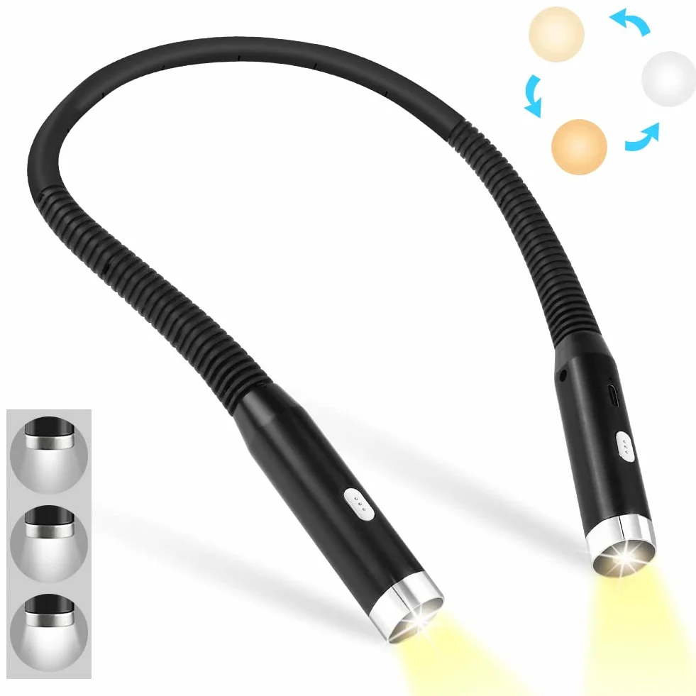 URAQT Luz de Lectura Recargable Cuello Flexible, 3 Colores 3 Niveles Brillo Ajustables para Leer Nocturna