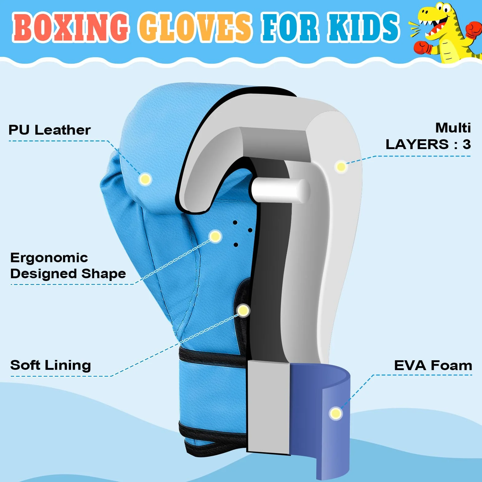 Guantes Boxeo Niños 4 oz para Entrenamiento y Sparring MMA Muay Thai Kick Boxing Edad 5-12 Años