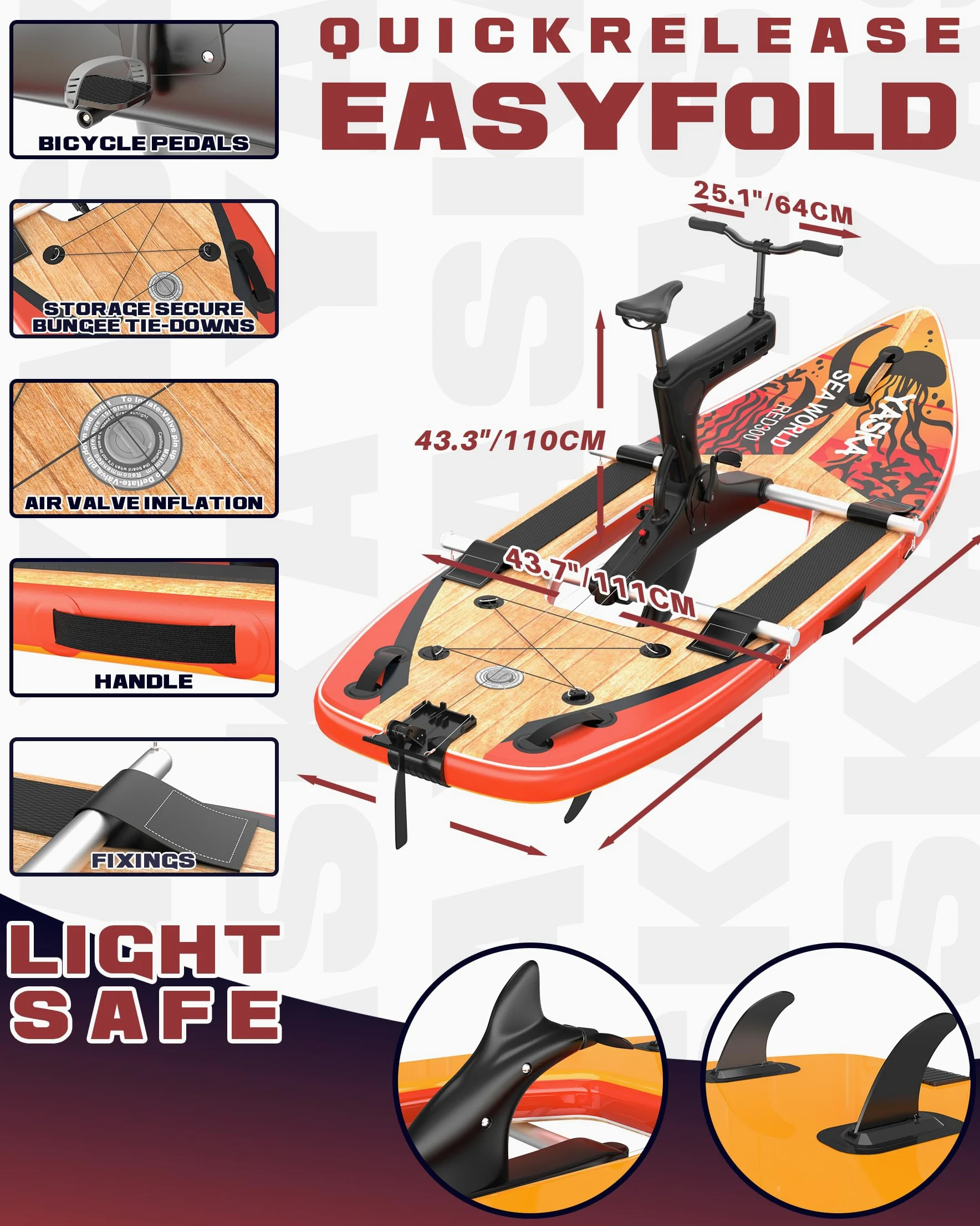 Water Bike Sea Bike Pedal Bike Recreational Surfing, Inflatable Kayak Bikeboat for Sport Fun Fishing, Water Bike Lake Bicycle Cycle Pedal Boat Inflatable Boat