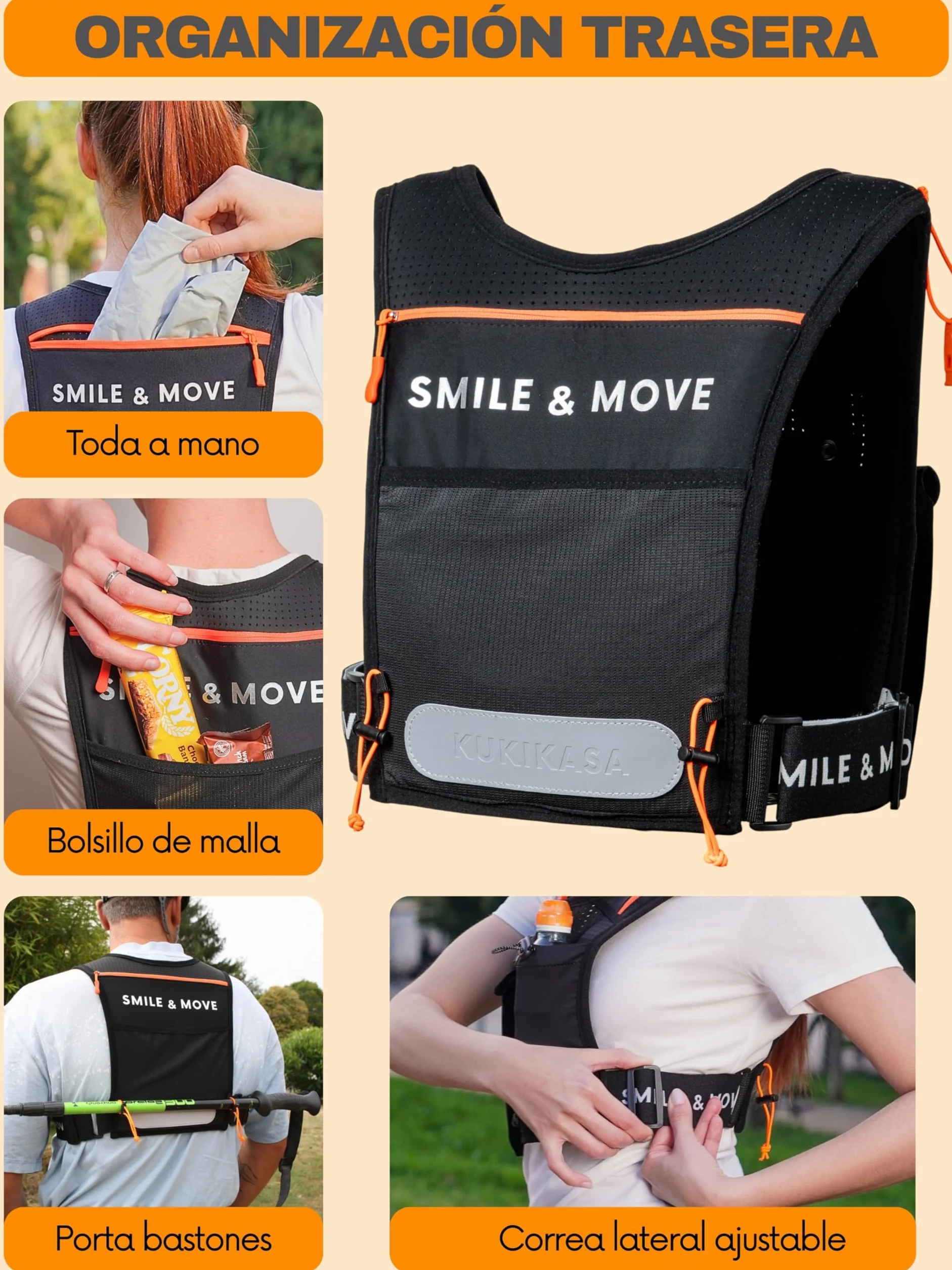 Chaleco Running Seguridad Hombre Mujer Ligero Sin Rebote 7 Bolsillos Transpirable Reflectante