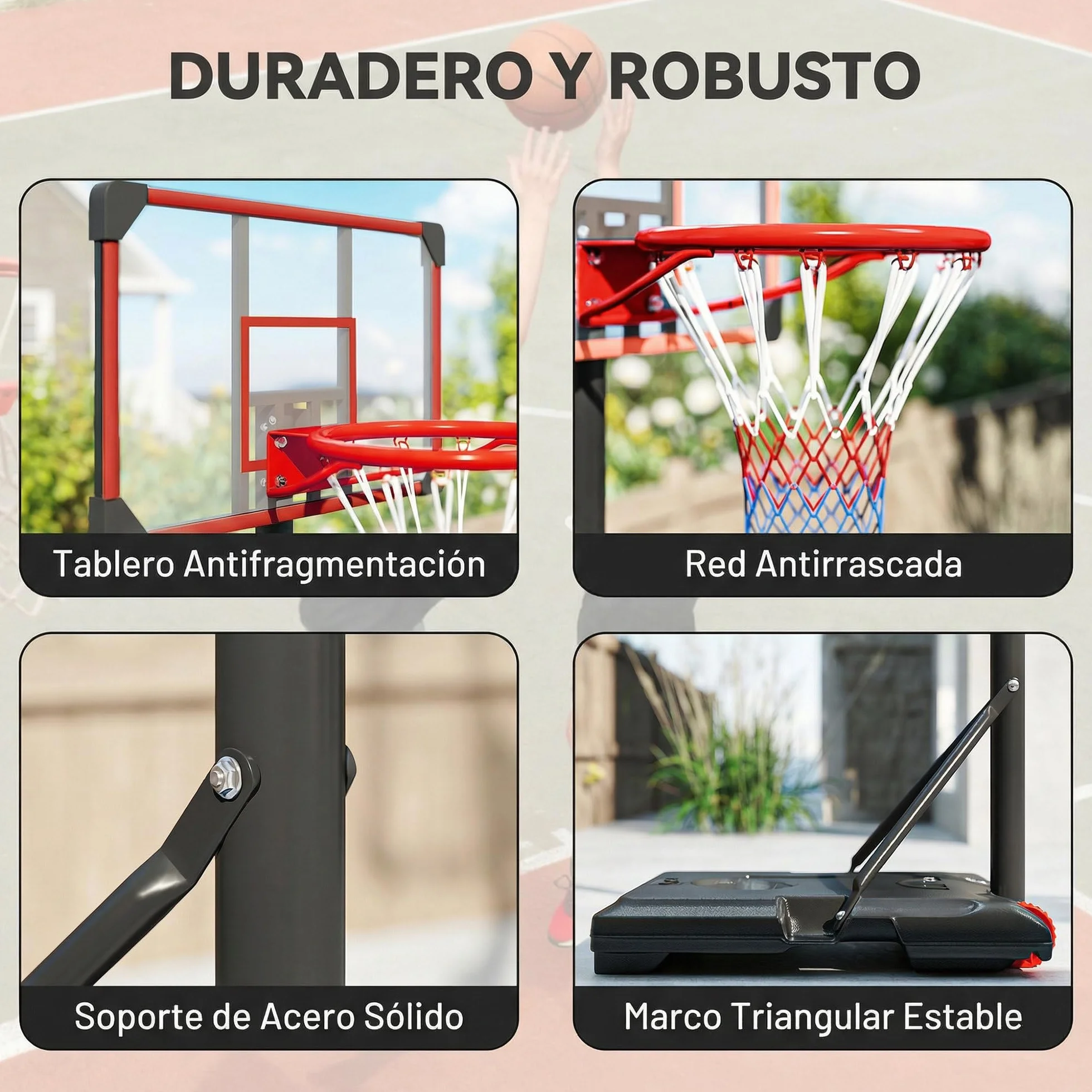 SPORTNOW Canasta de Baloncesto Exterior, Altura Ajustable 178-208 cm, Portátil con Tablero Irrompible