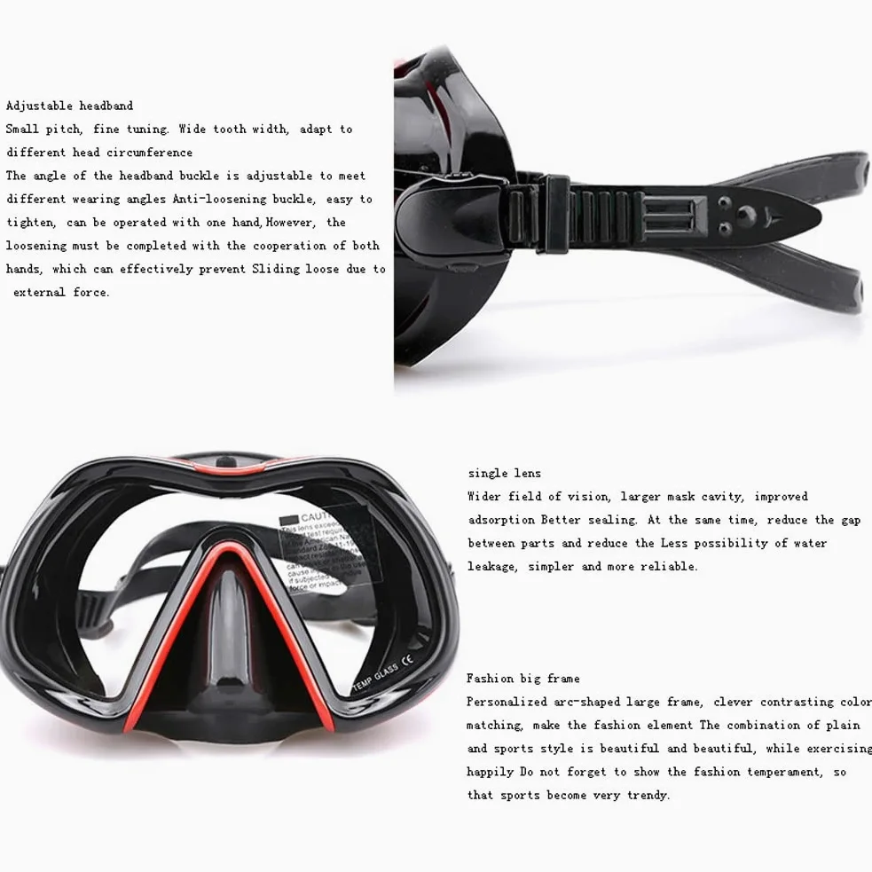 MRKU Gafas de Buceo Equipo de Snorkel Buceo Snorkel Lente única Mejorada Gafas de Buceo Profundo Profesional Máscara de Silicona líquida Gafas de natación de Vidrio Templado Máscara de Snorkel
