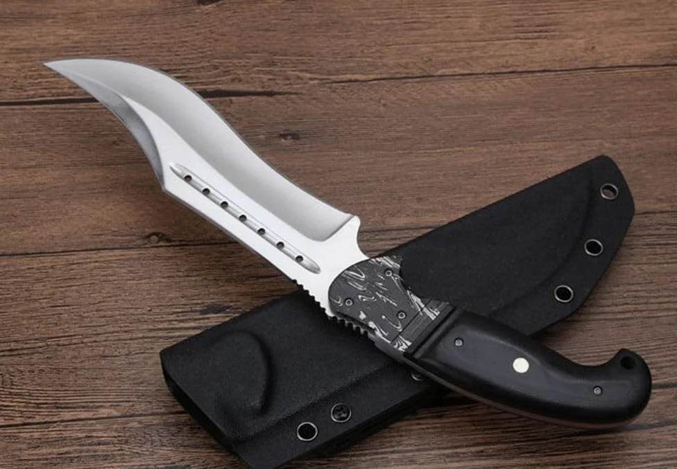 Genérico TEERMA OJ5 Cuchillo de supervivencia Cuchillo de caza de hoja fija enfundada Cuchillo de acero de una pieza para exteriores Ideal para acampadas y actividades al aire libre