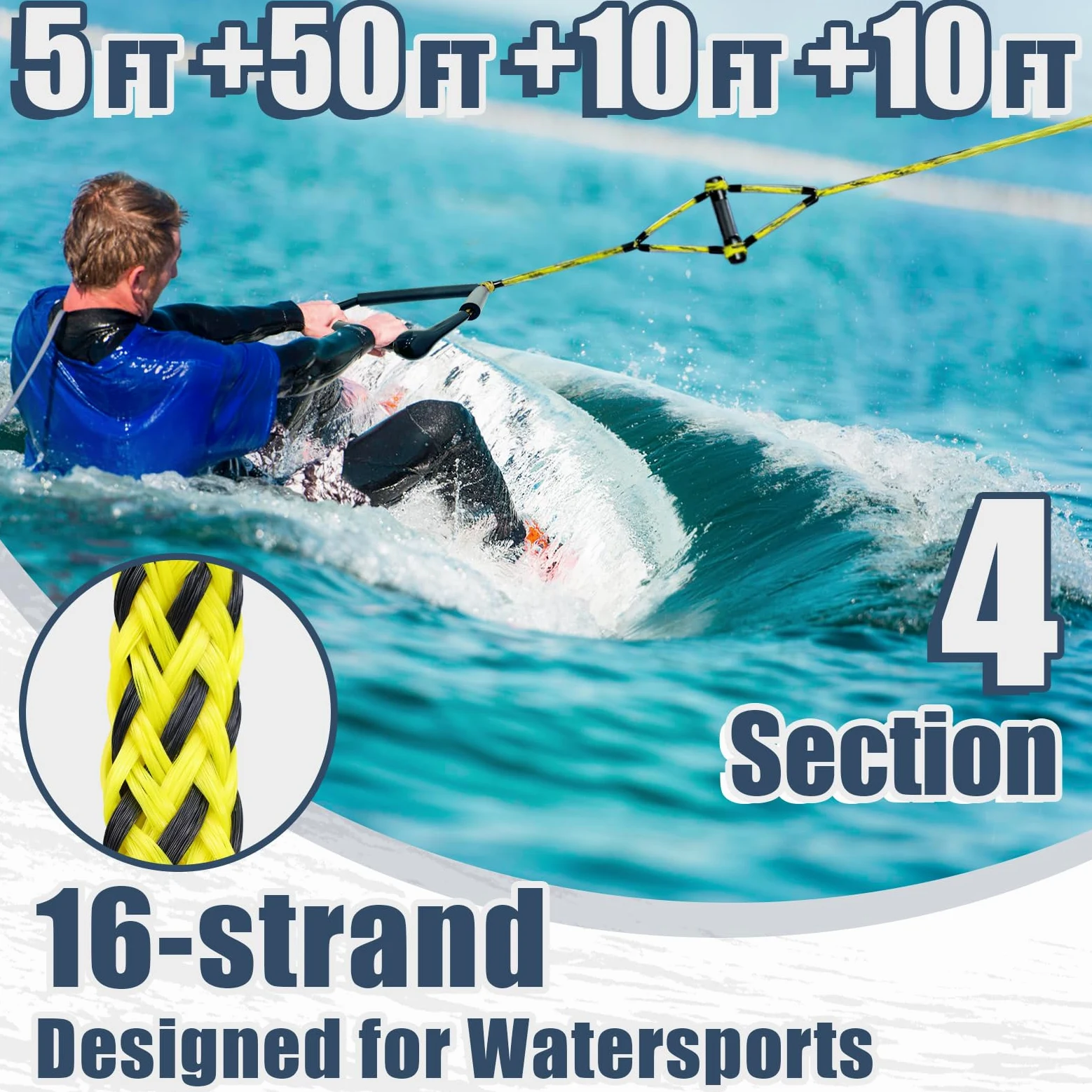 Cuerda de wakeboard de 75 pies con asa para wakeboard, esquí acuático y wakesurf