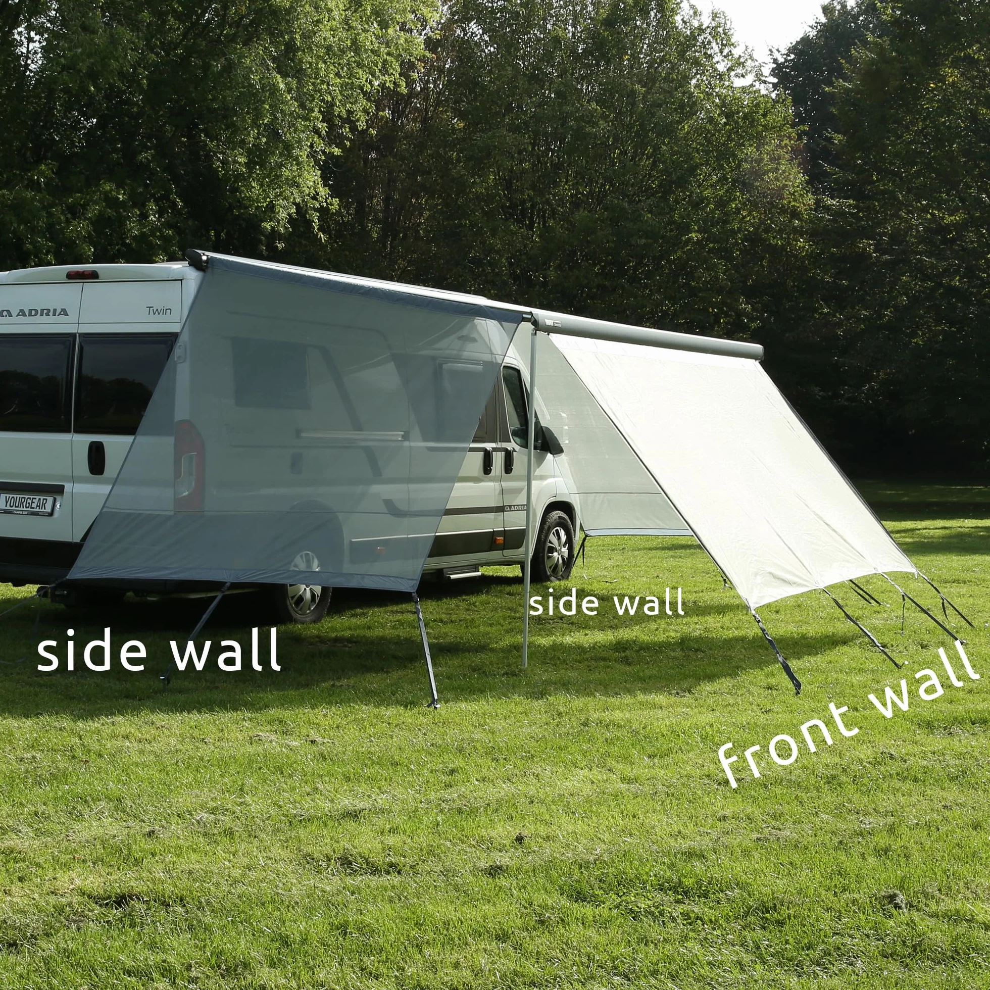 GEAR Capri Sun Blocker Panel frontal de toldo permeable al viento 6 tamaños 3 refuerzos 4,3/6,2/7 mm