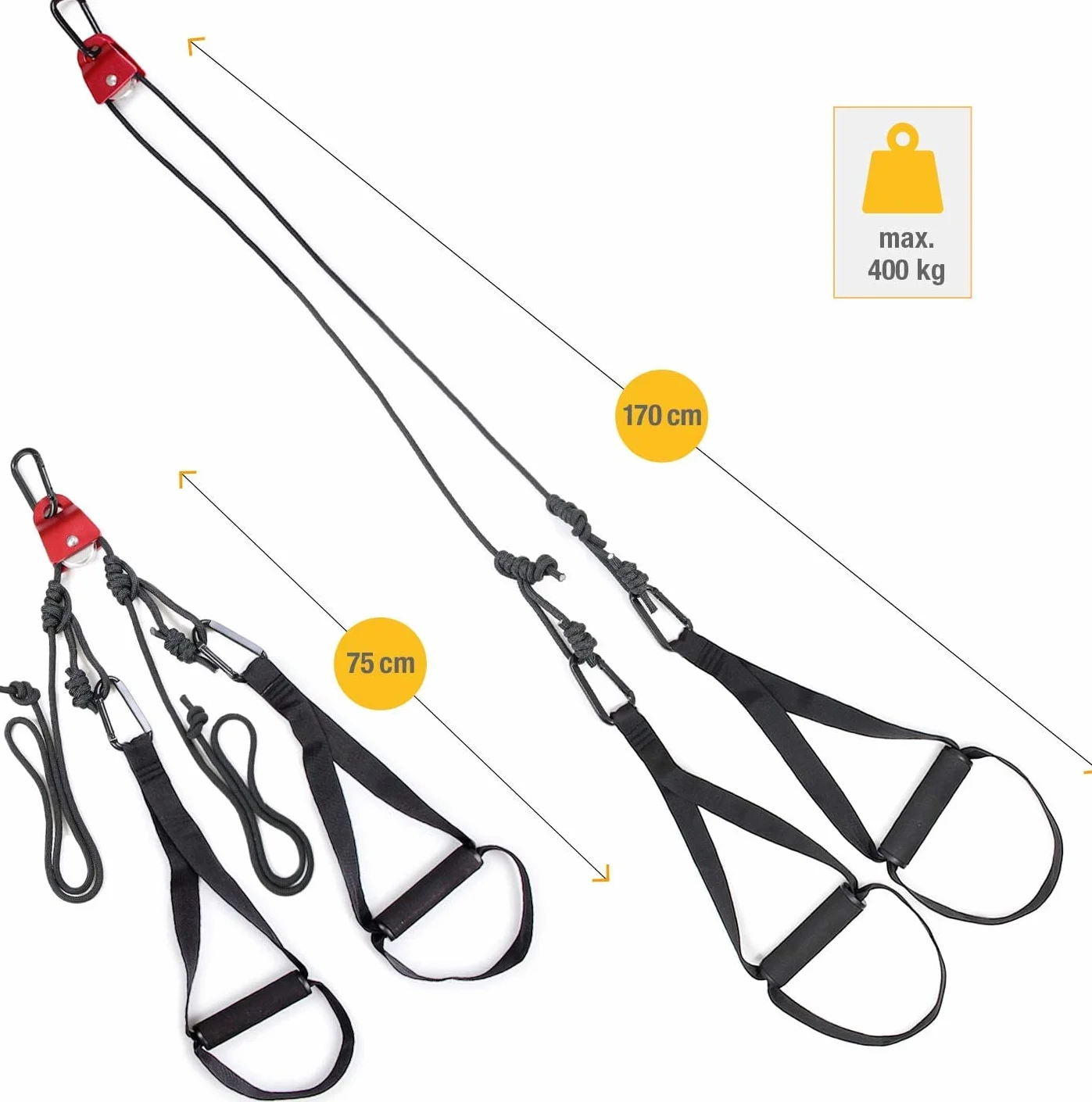 High Pulse Entrenamiento Suspension (7 Piezas) – Kit Fitness + polea, Anclaje para Puerta, fijación para Pared, póster, Cartel para Puerta, Funda y Banda de Resistencia