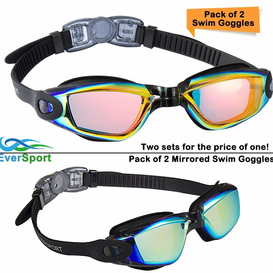 EverSport anteojos de natación, paquete de 2 gafas de natación, gafas de natación, sin fugas, antiniebla, protección UV para adultos, hombres, mujeres, jóvenes, niños, a prueba de roturas,
