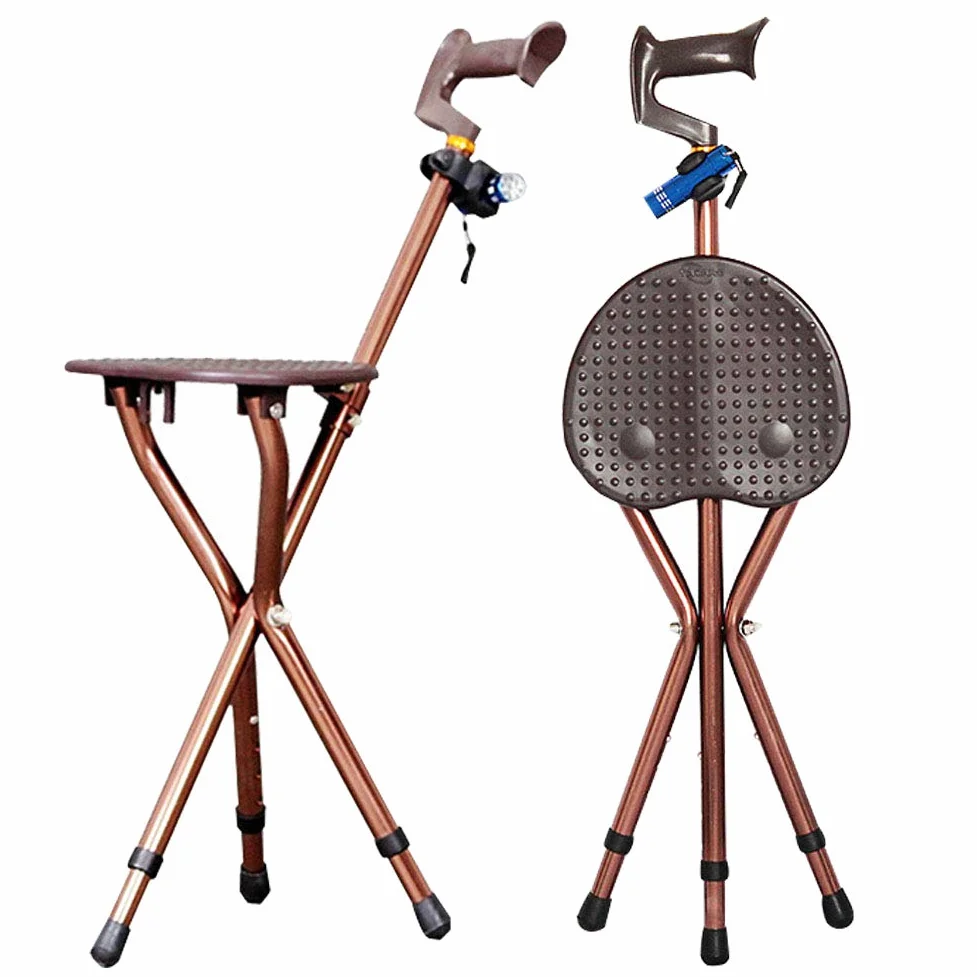 Bastón Resistente con Asiento Plegable, Capacidad de 440 Libras, bastón de aleación de Aluminio Ajustable con luz LED
