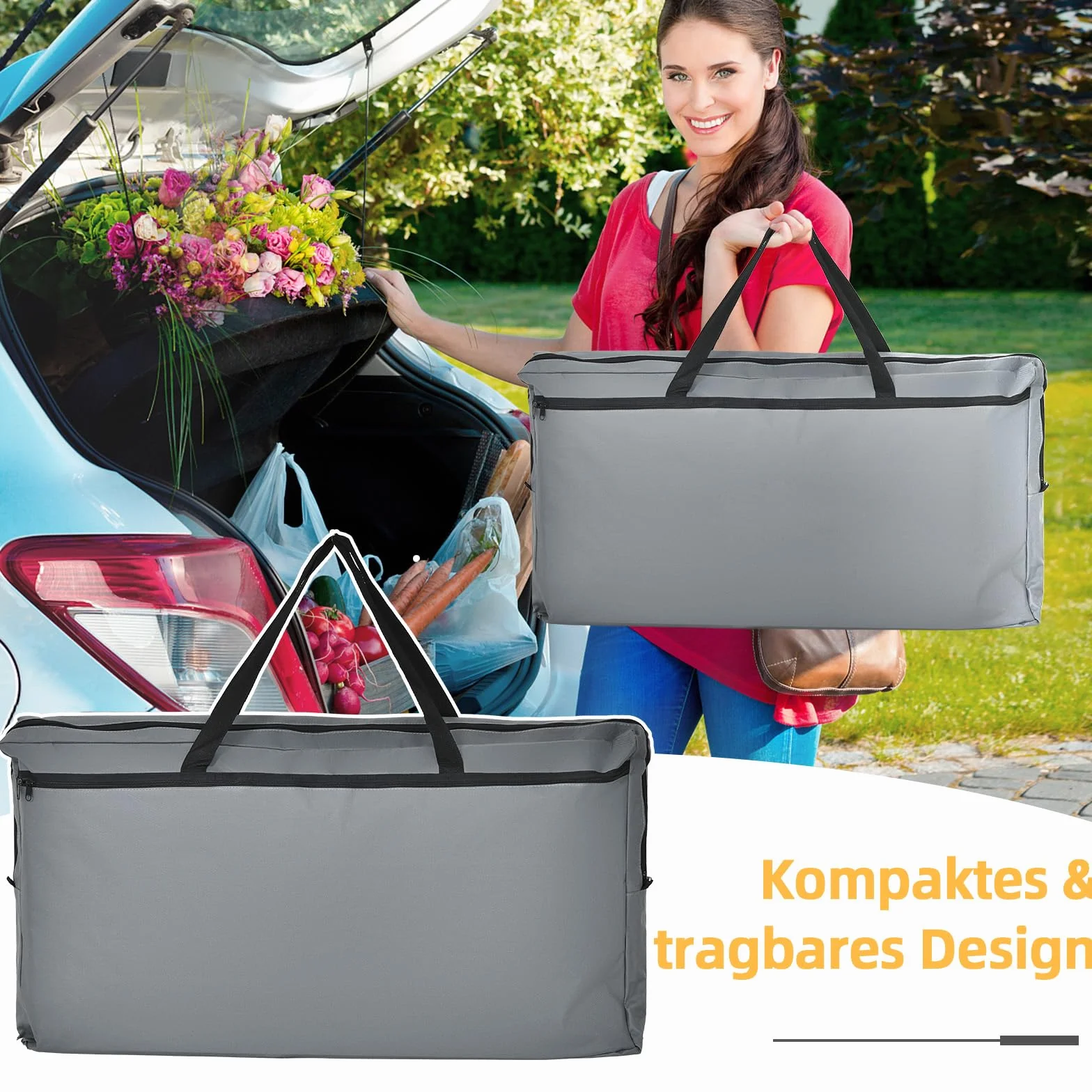 GYMAX Armario Plegable Camping, 96 x 49 x 81,5 cm, Mesa de Cocina al Aire Libre con 6 Compartimientos de Almacenamiento y Bolsa de Transporte, Cocina de Viaje para BBQ, Camping y Picnics, Gris