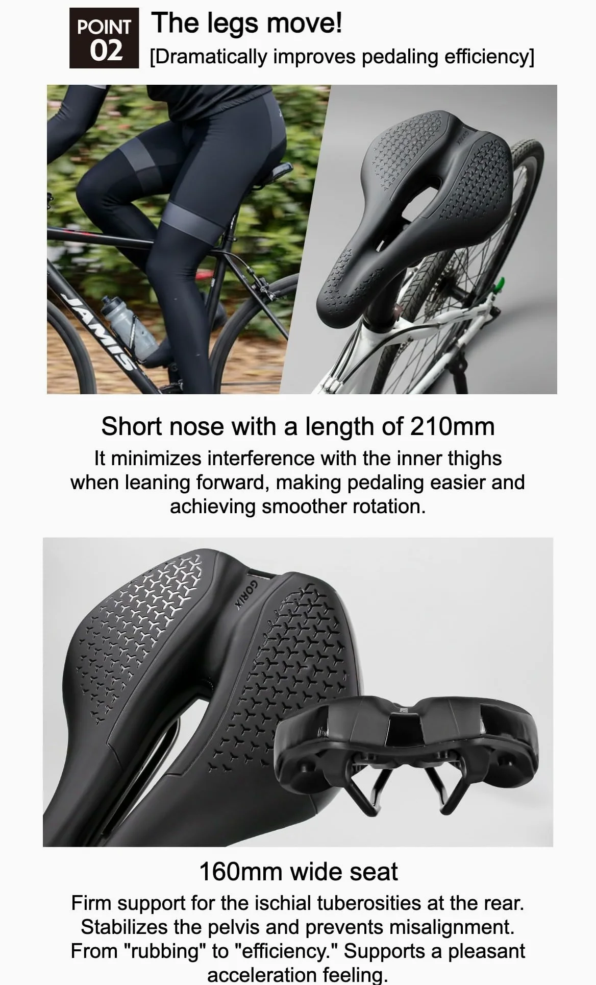 GORIX Asiento de sillín de bicicleta grueso y cómodo, nariz corta, absorción de impactos, bicicleta de carretera de montaña (ADV-ShortFly210)