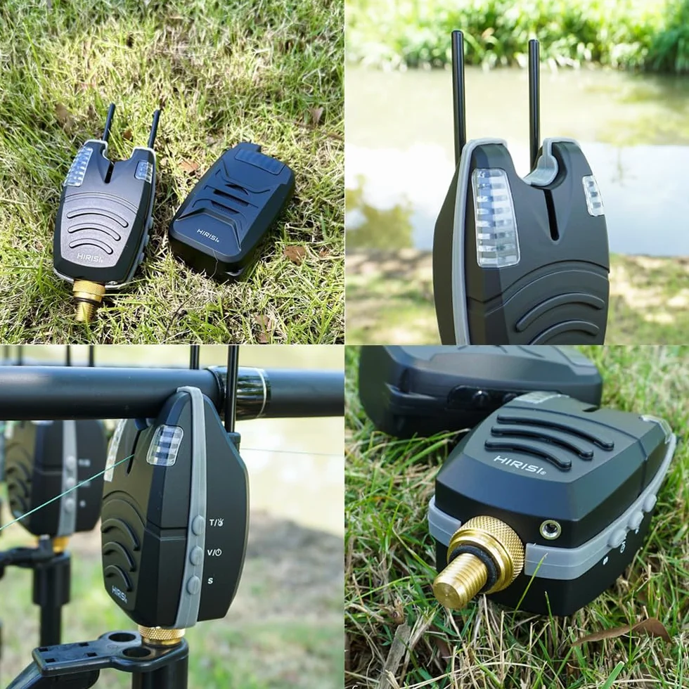 Hirisi Tackle - Juego de alarma de pesca inalámbrica con 1 receptor y 4 alarmas de mordida para pesca, día y noche