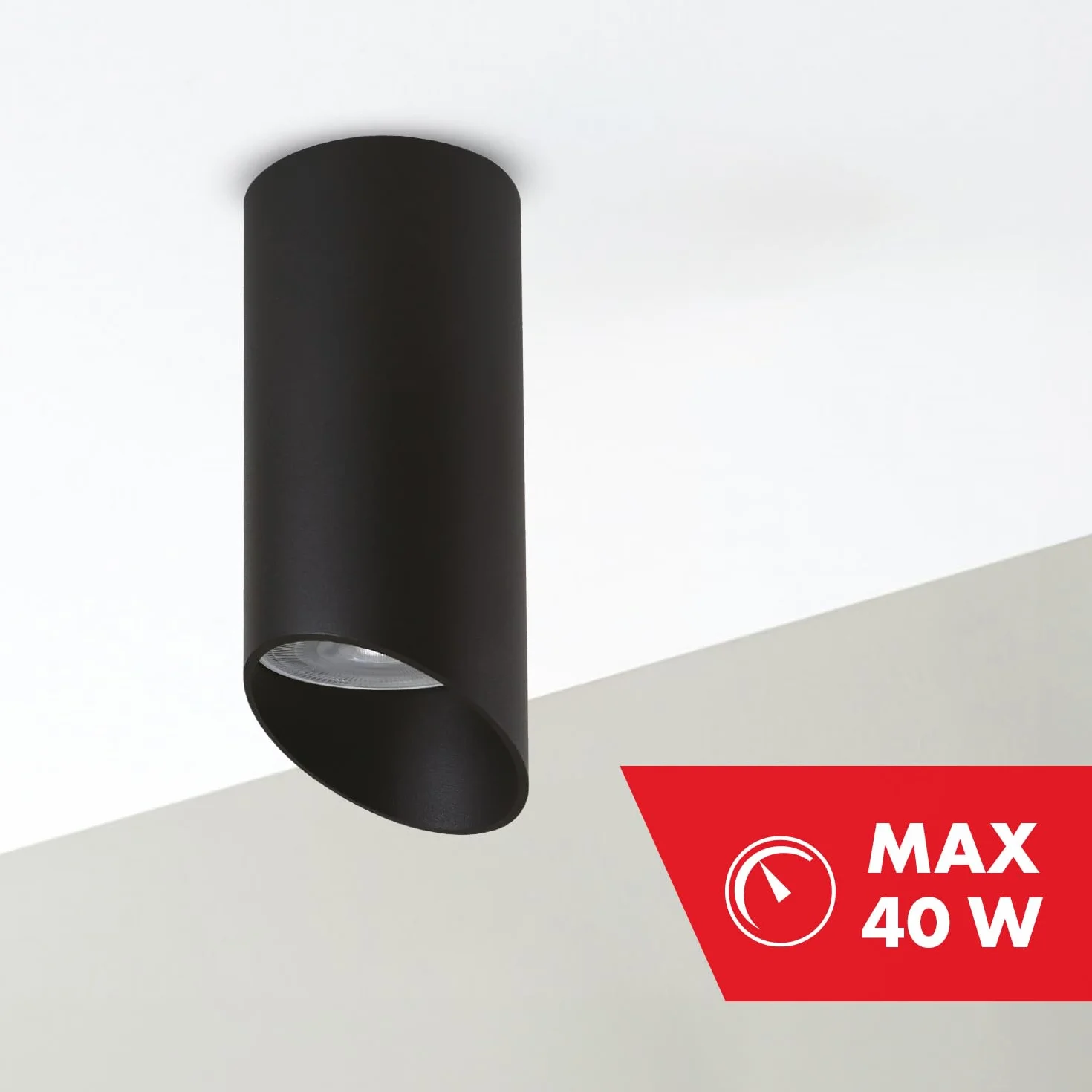 Maclean Foco de Superficie GU10 40W Lámpara Techo Aluminio 55x130mm Negro 1 unidad