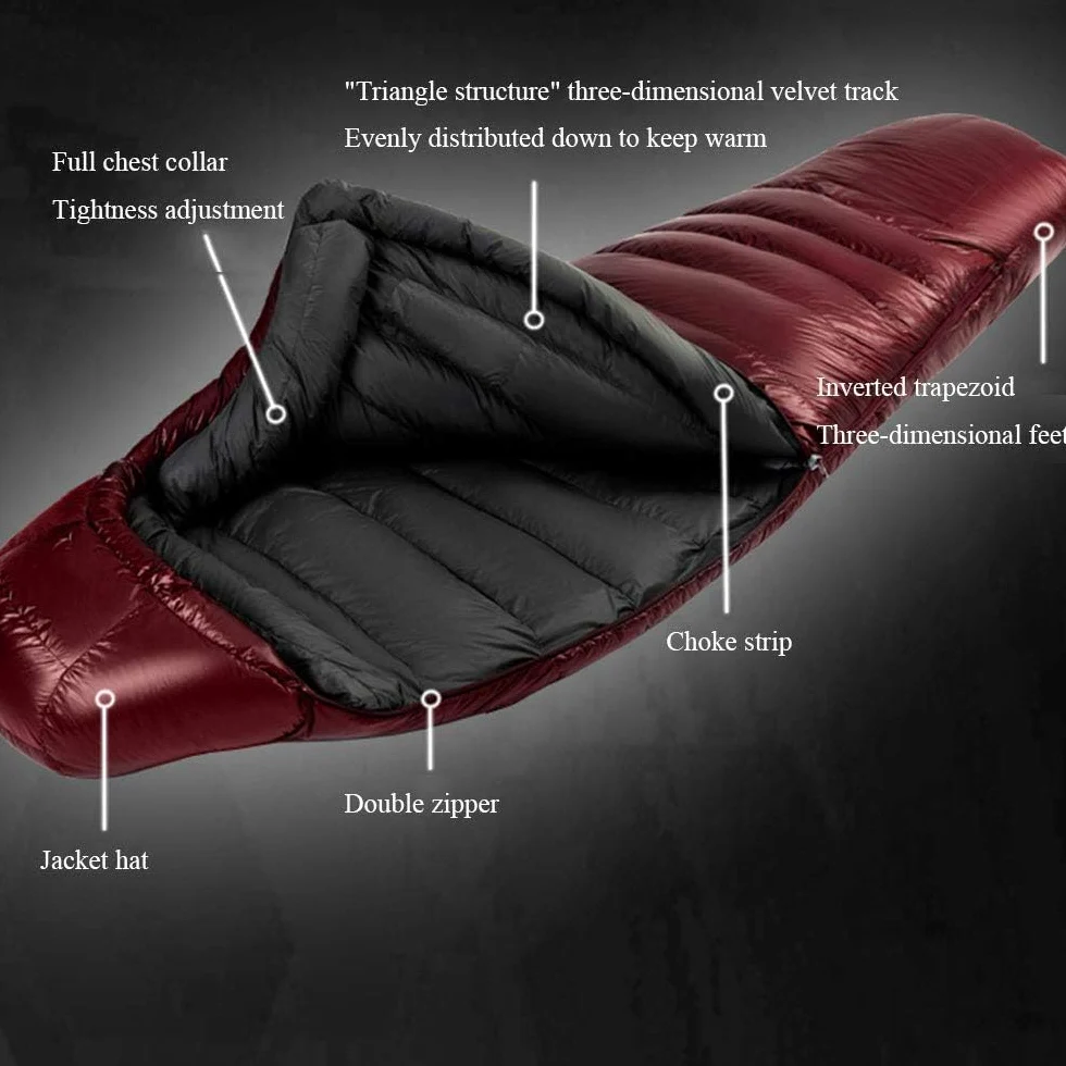 Saco De Dormir, Saco De Dormir De Plumas Invierno Adulto Deportes Al Aire Libre Acampar Menos 20-40 Grados Saco De Dormir De Plumas De Ganso Frío Y Cálido, Rojo, Negro, Gris, Rosa