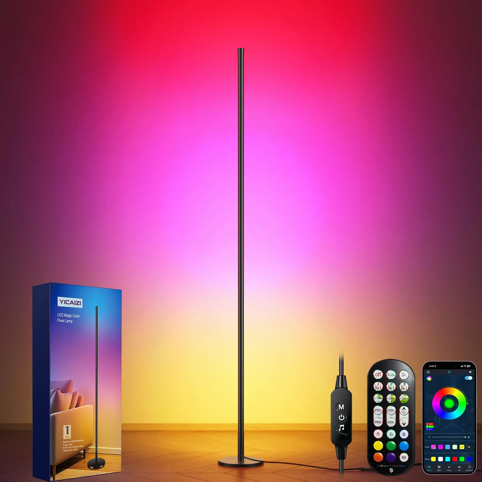 Lámpara de Pie LED Regulable RGB 160 cm Control por App y Mando a Distancia Sincronización de Música Temporizador