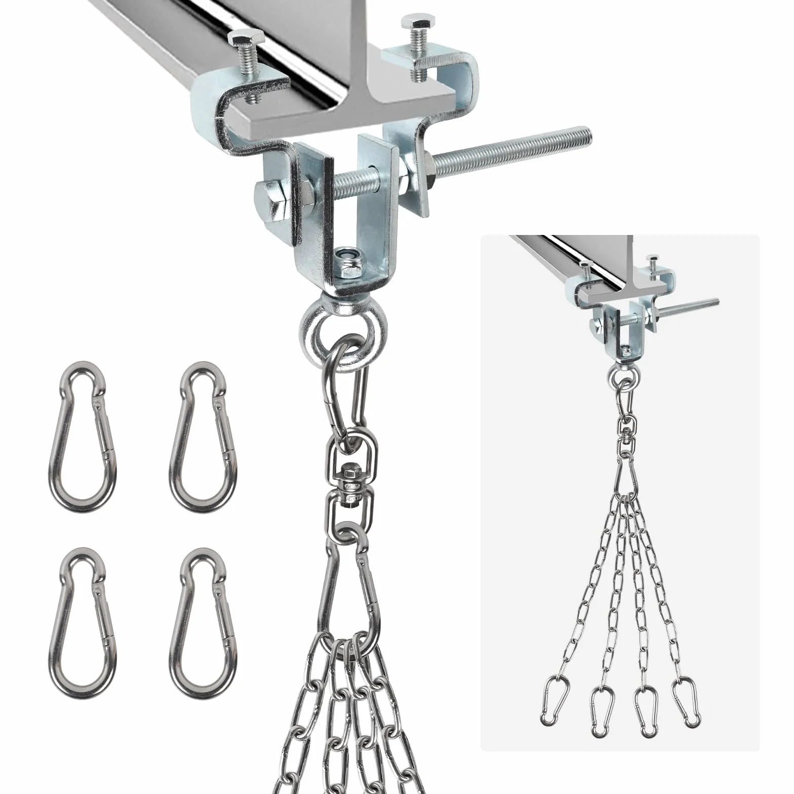 1 Pieza Soporte para Viga en I, Soporte de Acero para Saco de Boxeo con Cadena de 4 Ramales, Mosquetón de Fijación para Saco de Arena, Entrenamiento en Interior/Exterior, Muay Thai, Boxeo, MMA