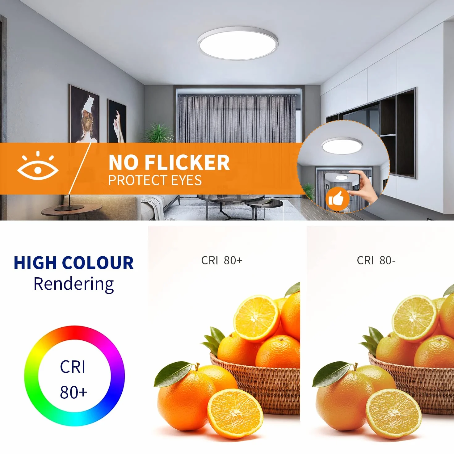 Osairous Plafon LED Techo Ø30cm 24W IP44 6500K 2160LM Luz Blanca Fría