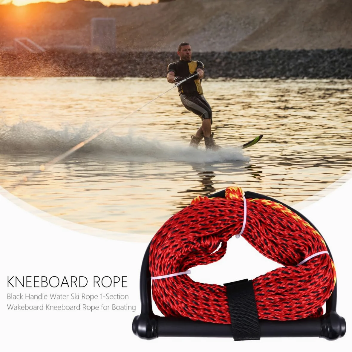 Cuerda 1 Sección de Nylon Negro para Esquí Acuático Ligera y Resistente Rayos UV Color Aleatorio para Wakeboarding y Esquí Acuático en Embarcaciones