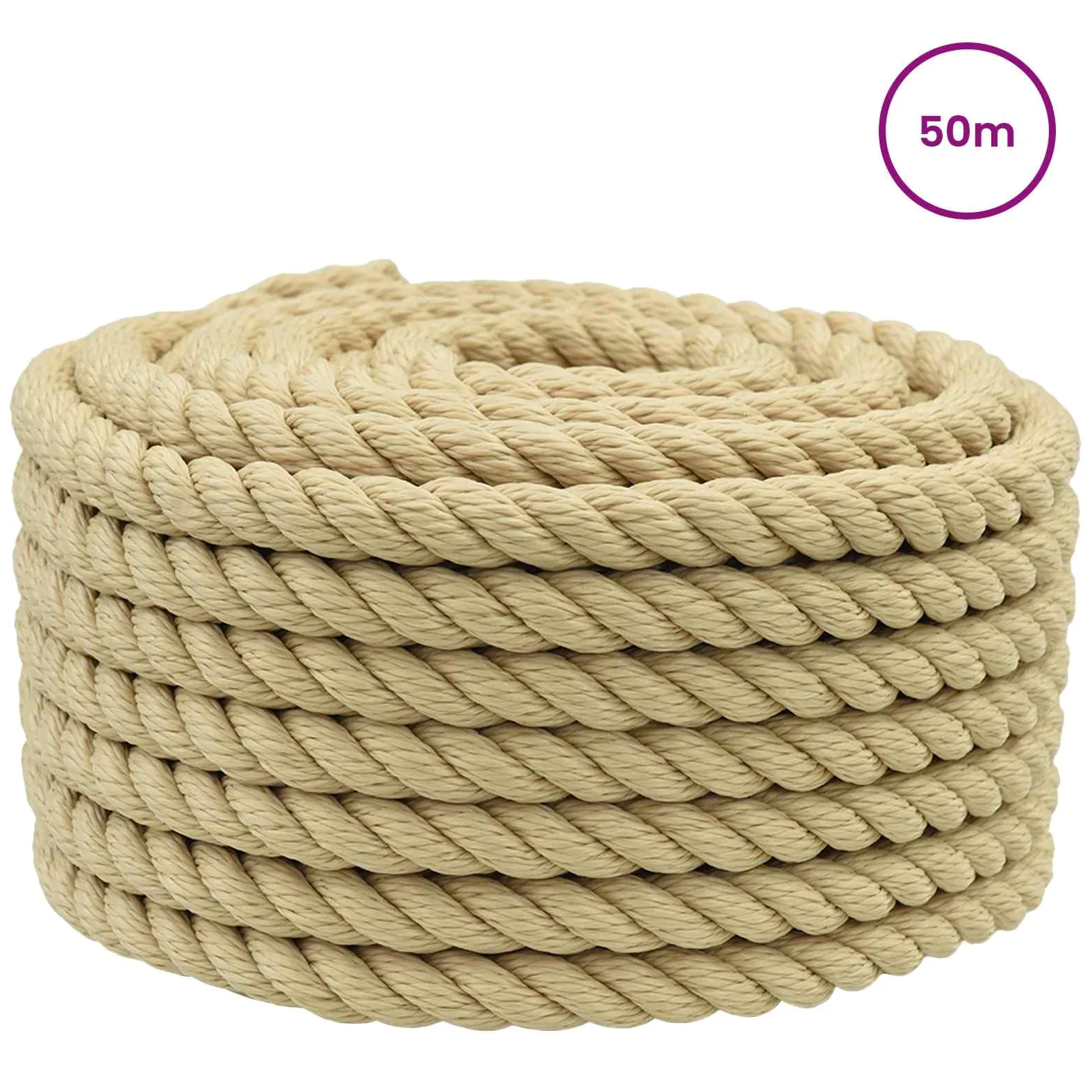 Cuerda de barco 50 m 2 cm natural PP | Flotador ligero, nudo fácil, para vela, camping, tender la colada, resistente a la intemperie