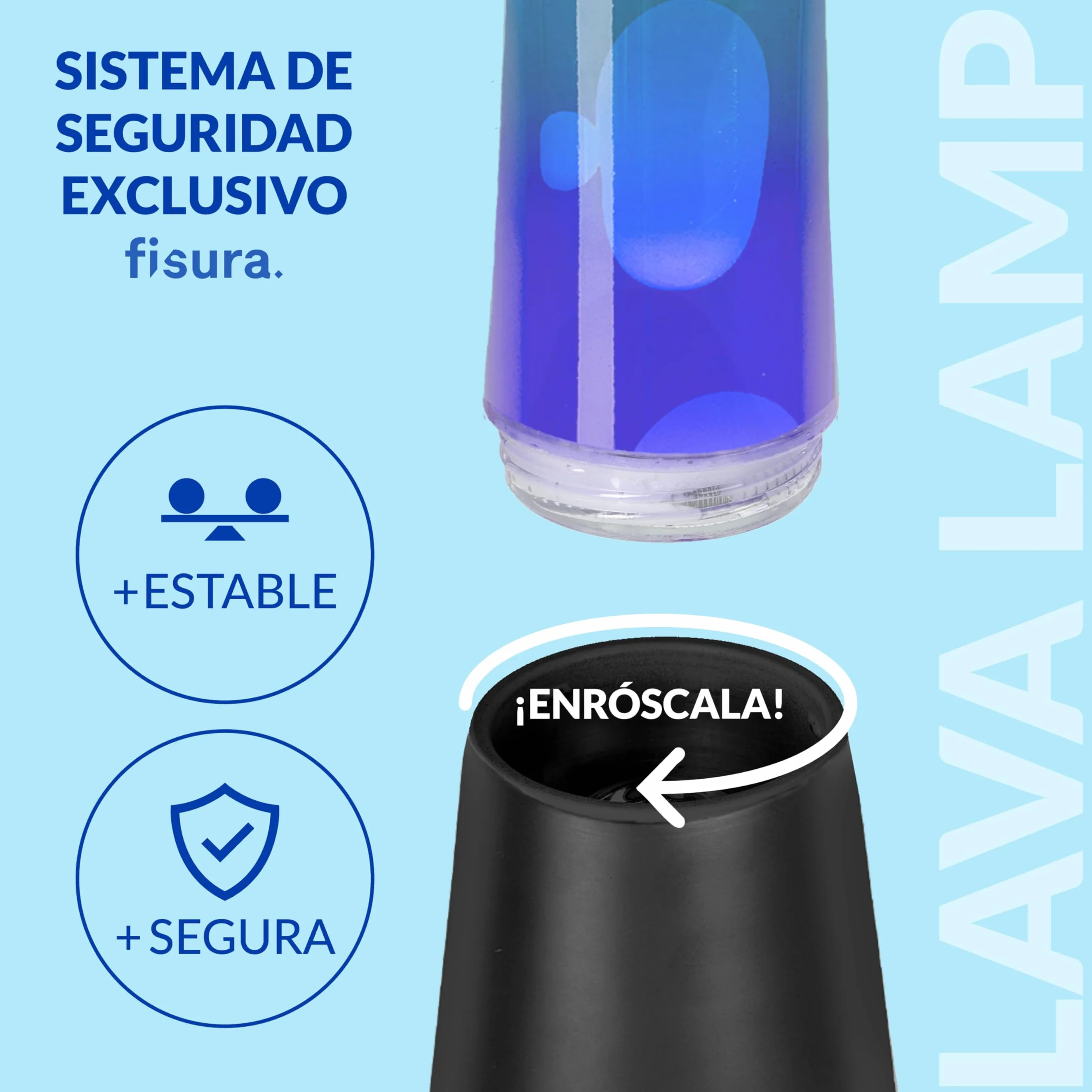 Fisura Lámpara de lava blanca y azul años 70 11x11x39,5 cm