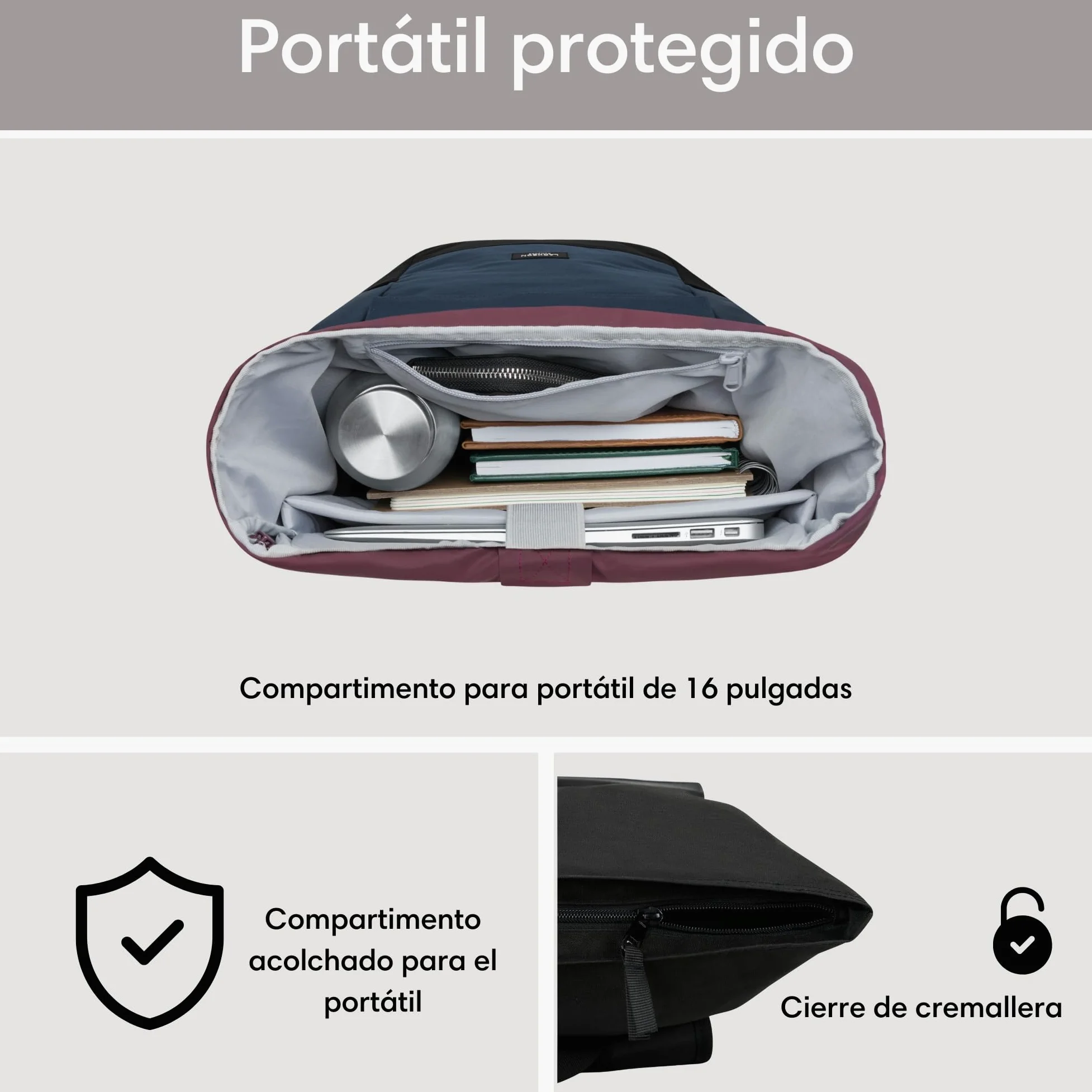 LARKSON Mochila Enrollable Hombre & Mujer - No 4 - Macuto para Viaje, Uni, Trabajo - de Botellas Pet Recicladas - Bolso para Portátil - Impermeable