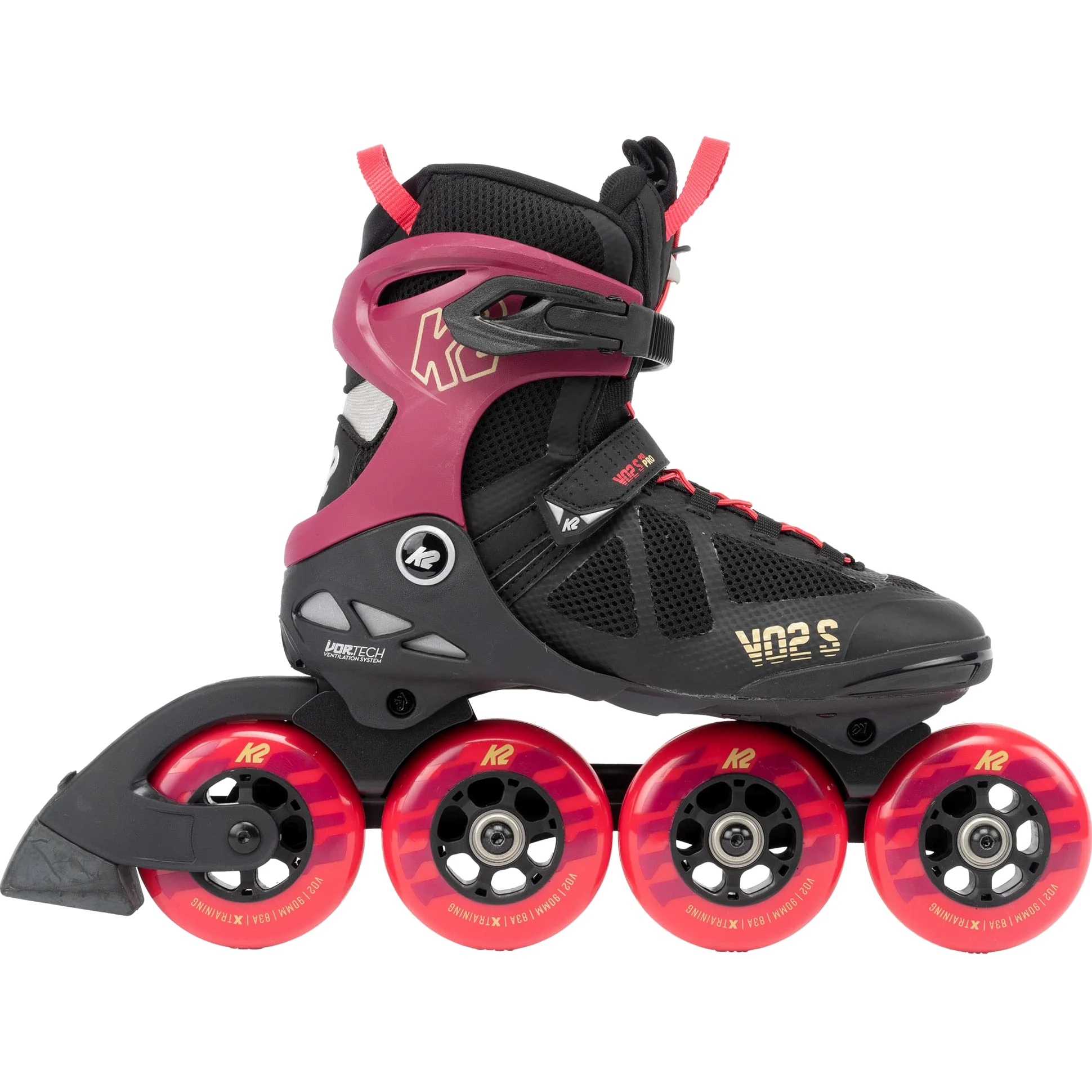 K2 Skate VO2 S 90 Short Cuff Unisex - Adult Inline Skates - Burgandy - Pink - 30G0247