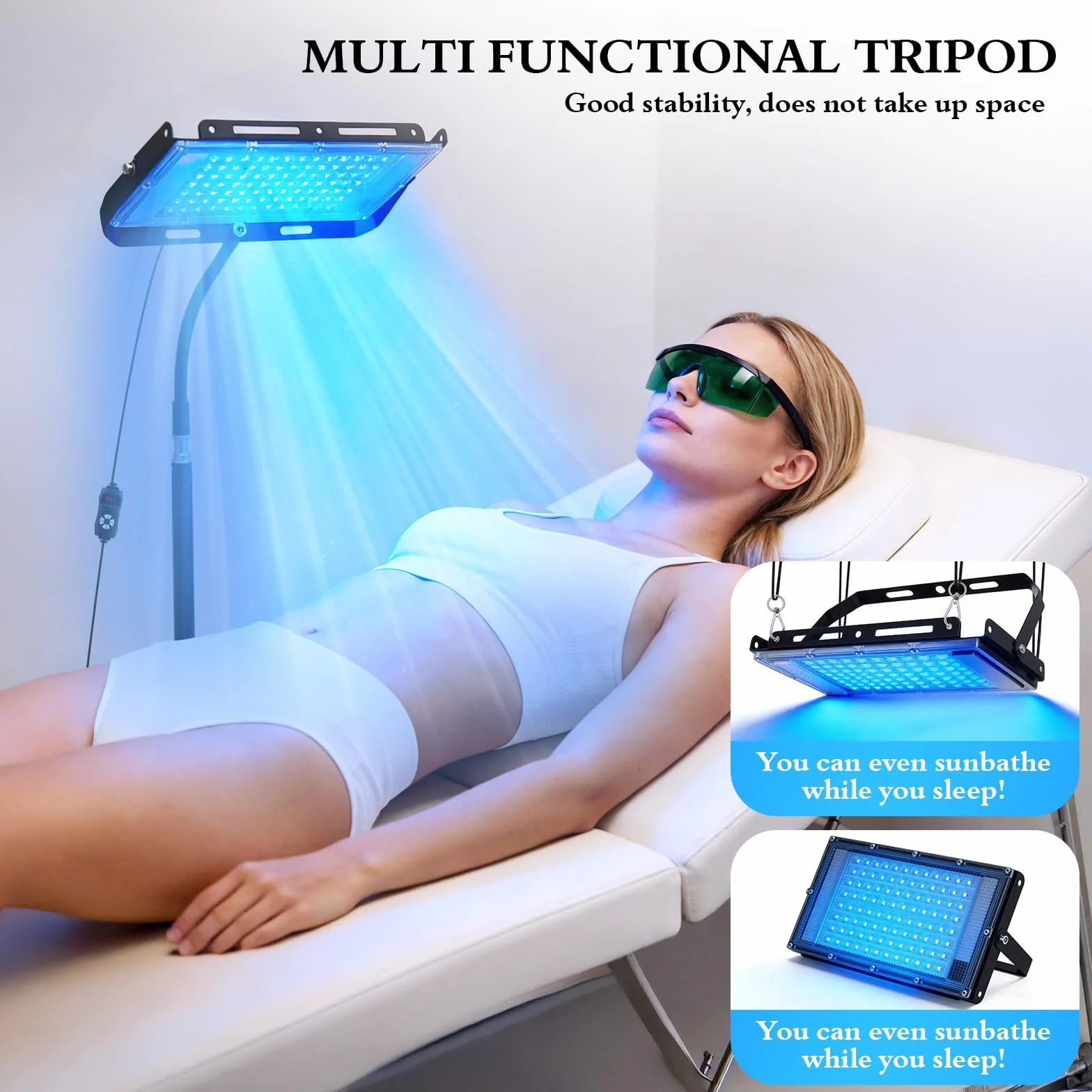 Lámpara de Bronceado 460nm 50W 225 LEDs Solarium Hogar 5 Niveles Luminosidad 4 Temporizadores Altura Ángulo Ajustables Rostro Cuerpo